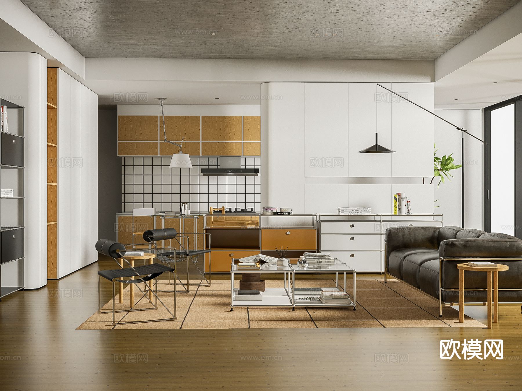 中古风客餐厅su模型下载（渲染图2）