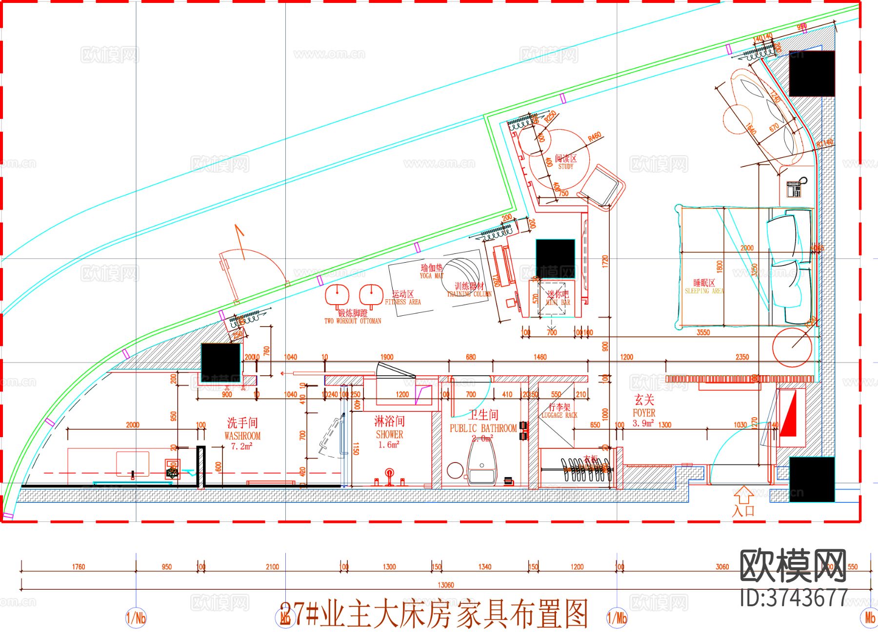 酒店客房CAD平面图