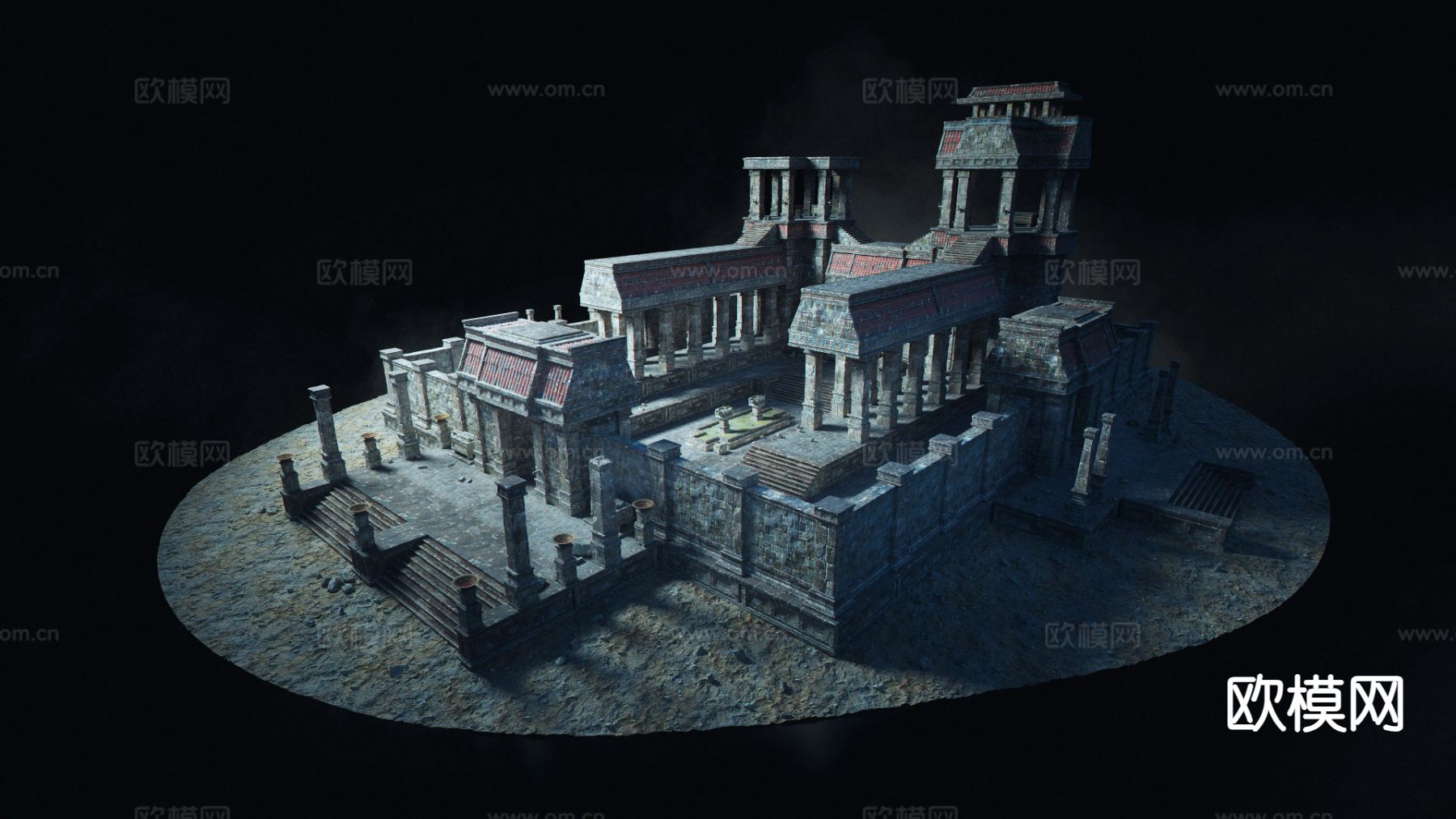 北欧古建 寺庙 古代遗迹 柱廊3d模型