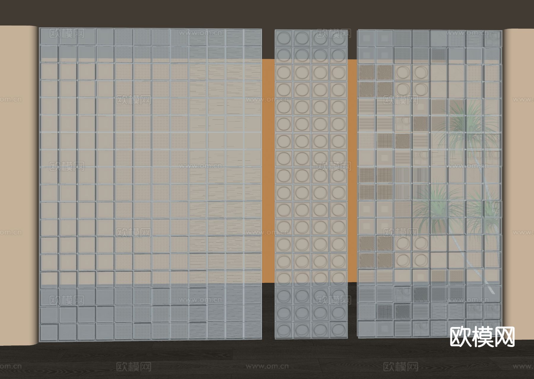 现代玻璃砖隔断su模型