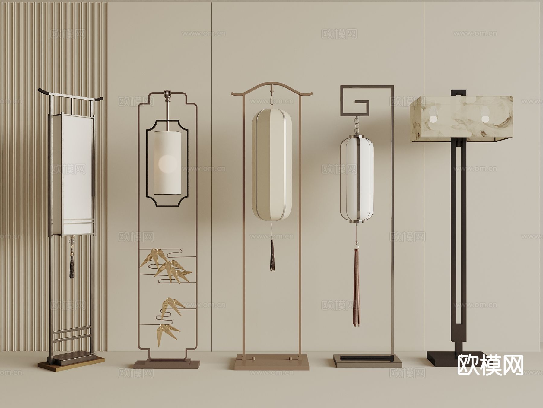 新中式落地灯3d模型下载