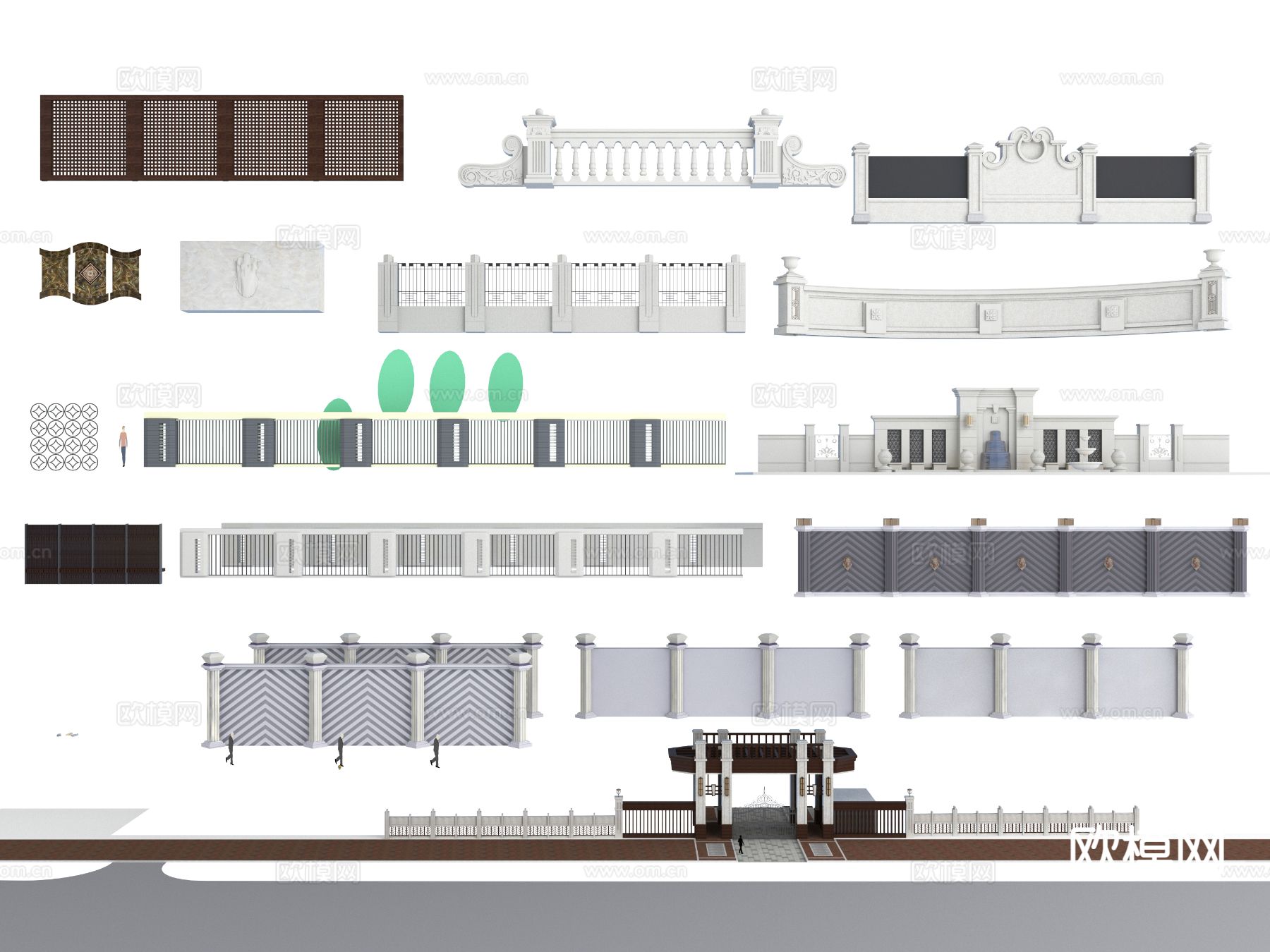 围墙 景观铁艺围墙 景墙3d模型
