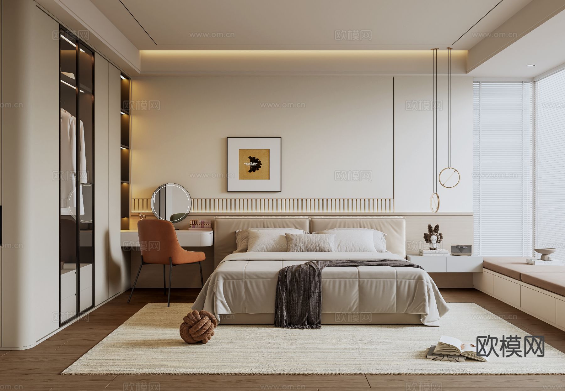 奶油风卧室 主卧3d模型下载