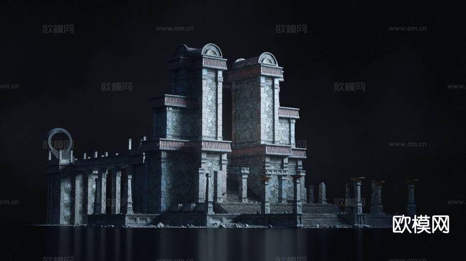 欧式建筑 石墙建筑 古代遗迹柱廊 星际拱门3d模型下载(渲染图1)