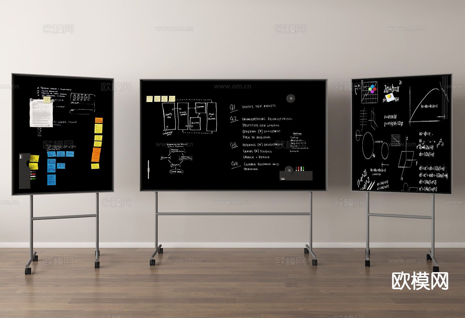 可移动黑板 办公黑板 培训黑板 宣传板3d模型