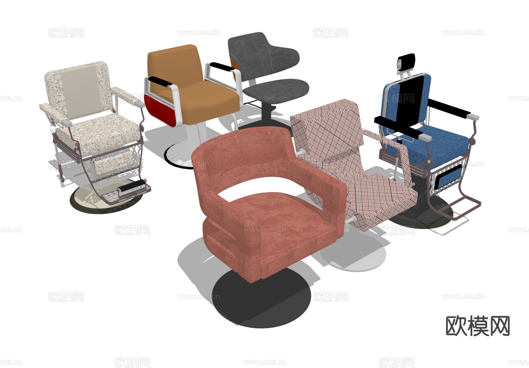 理发升降座椅 美发剪发摇椅su模型下载（渲染图2）