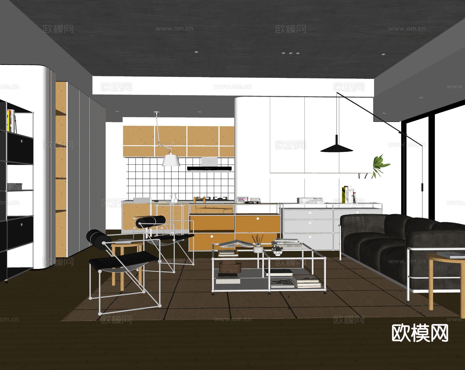 中古风客餐厅su模型下载（渲染图1）