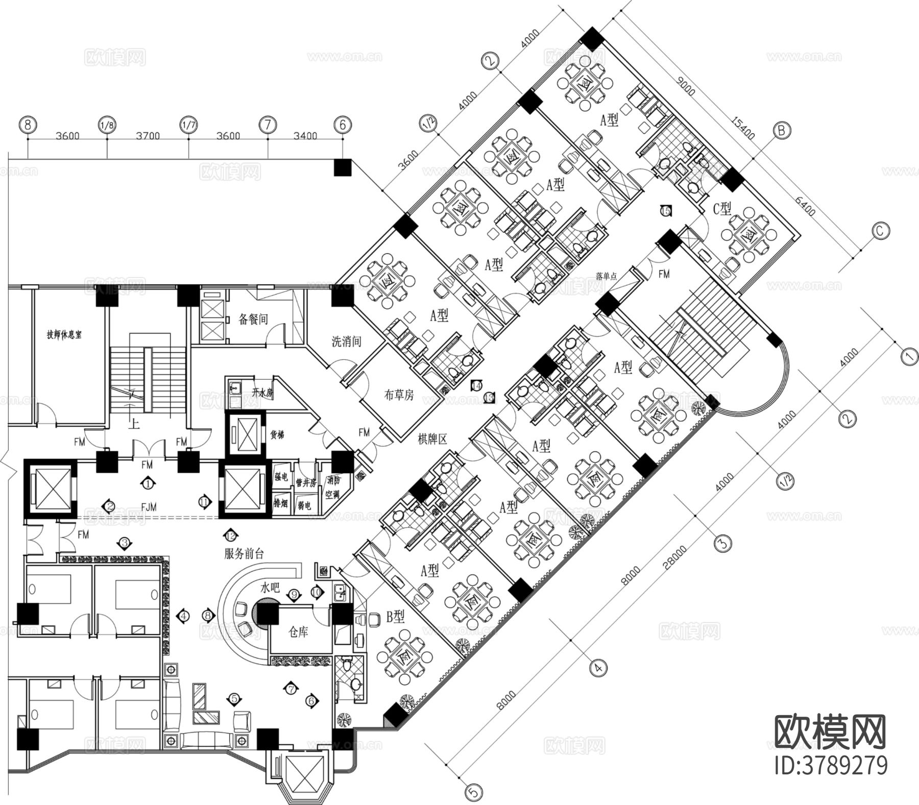 工装棋牌室平面布置图