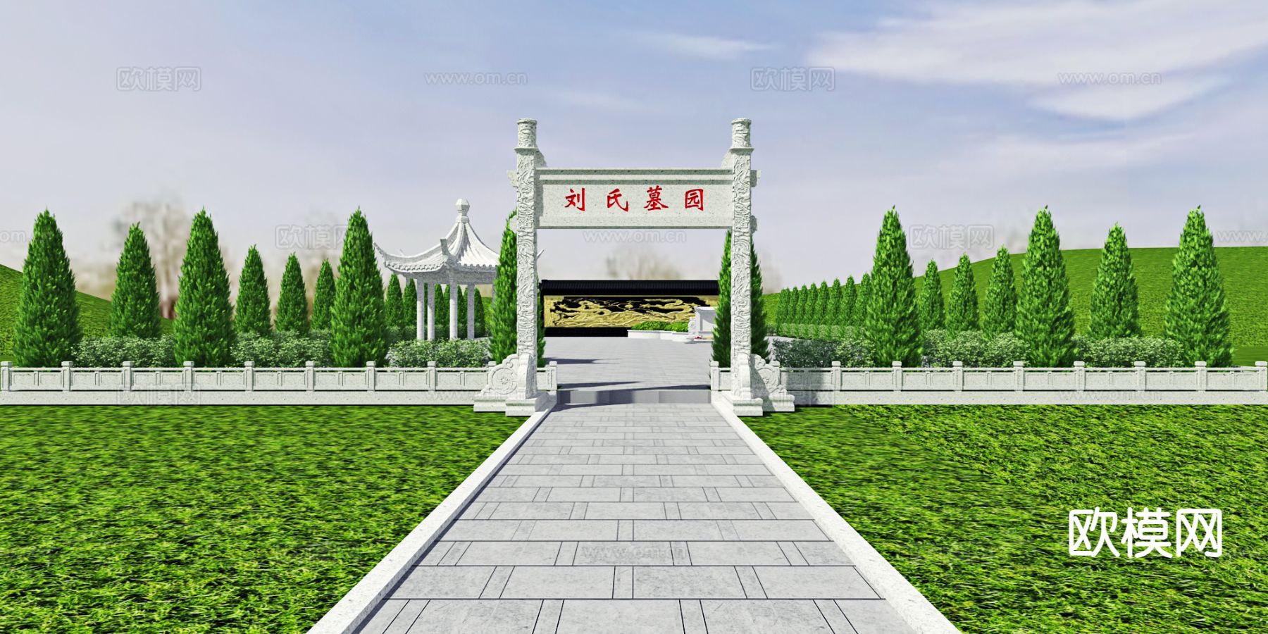 中式墓园 古建门楼3d模型