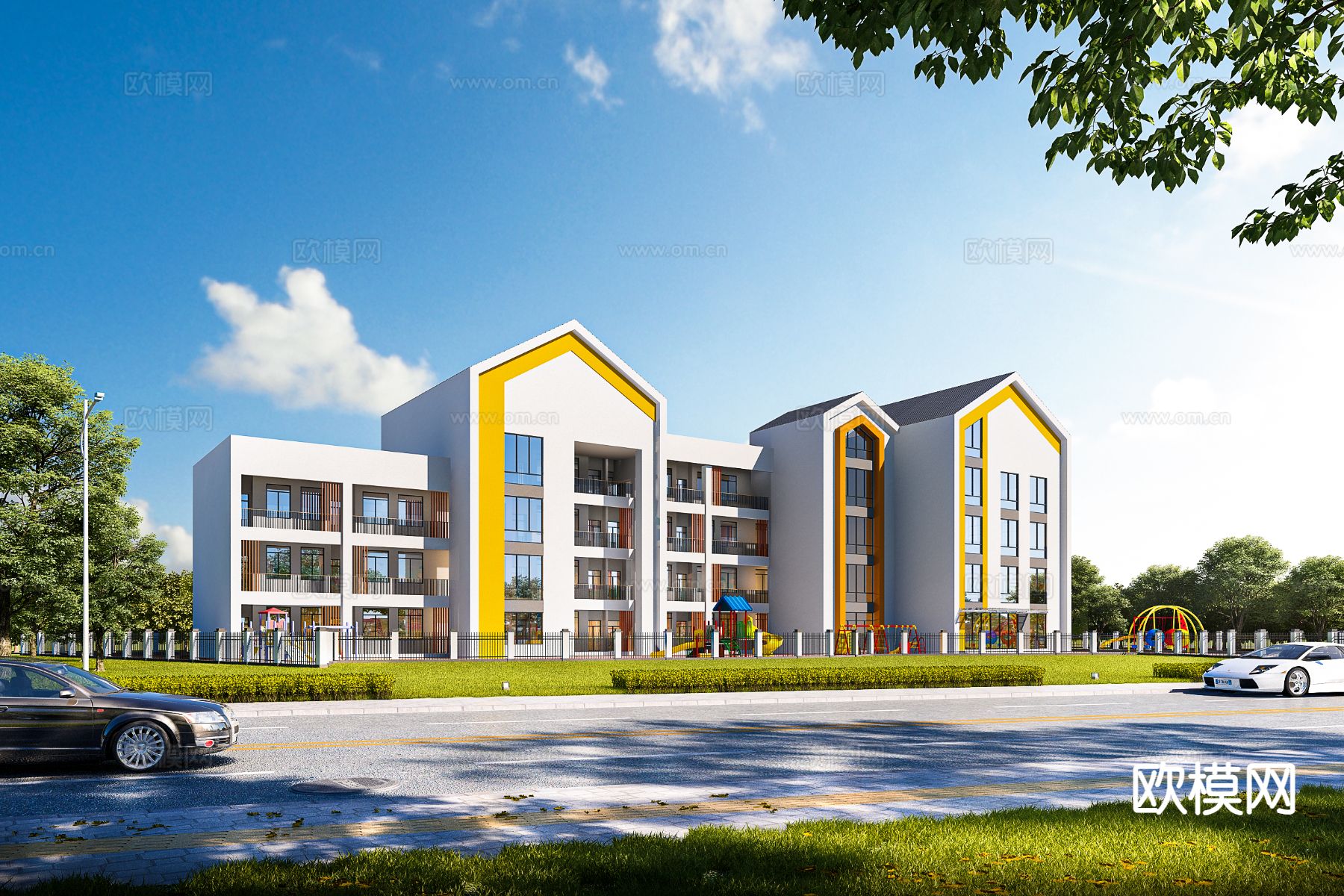 幼儿园外观3d模型下载（渲染图1）