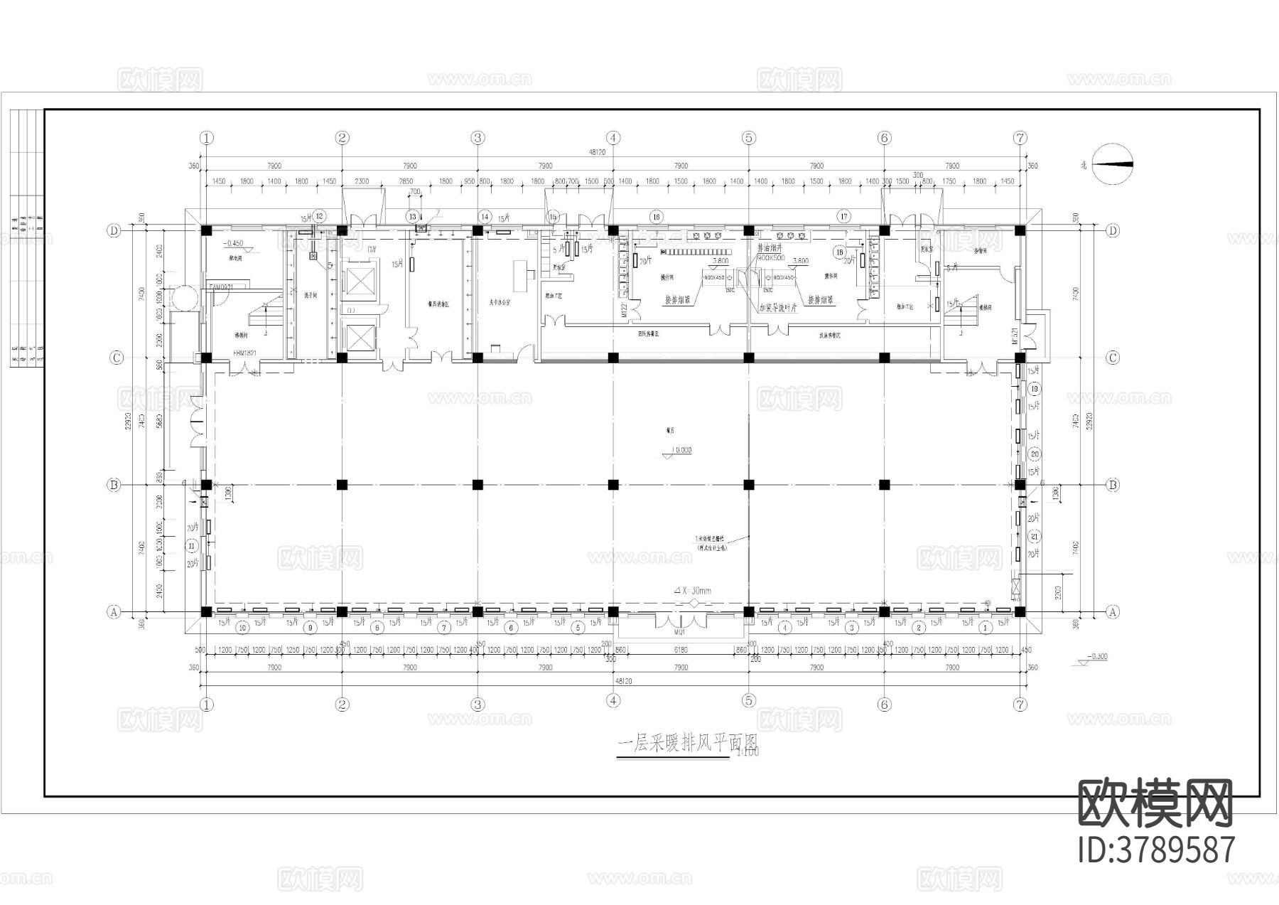 学校食堂建筑 结构水电暖通施工图下载（渲染图3）