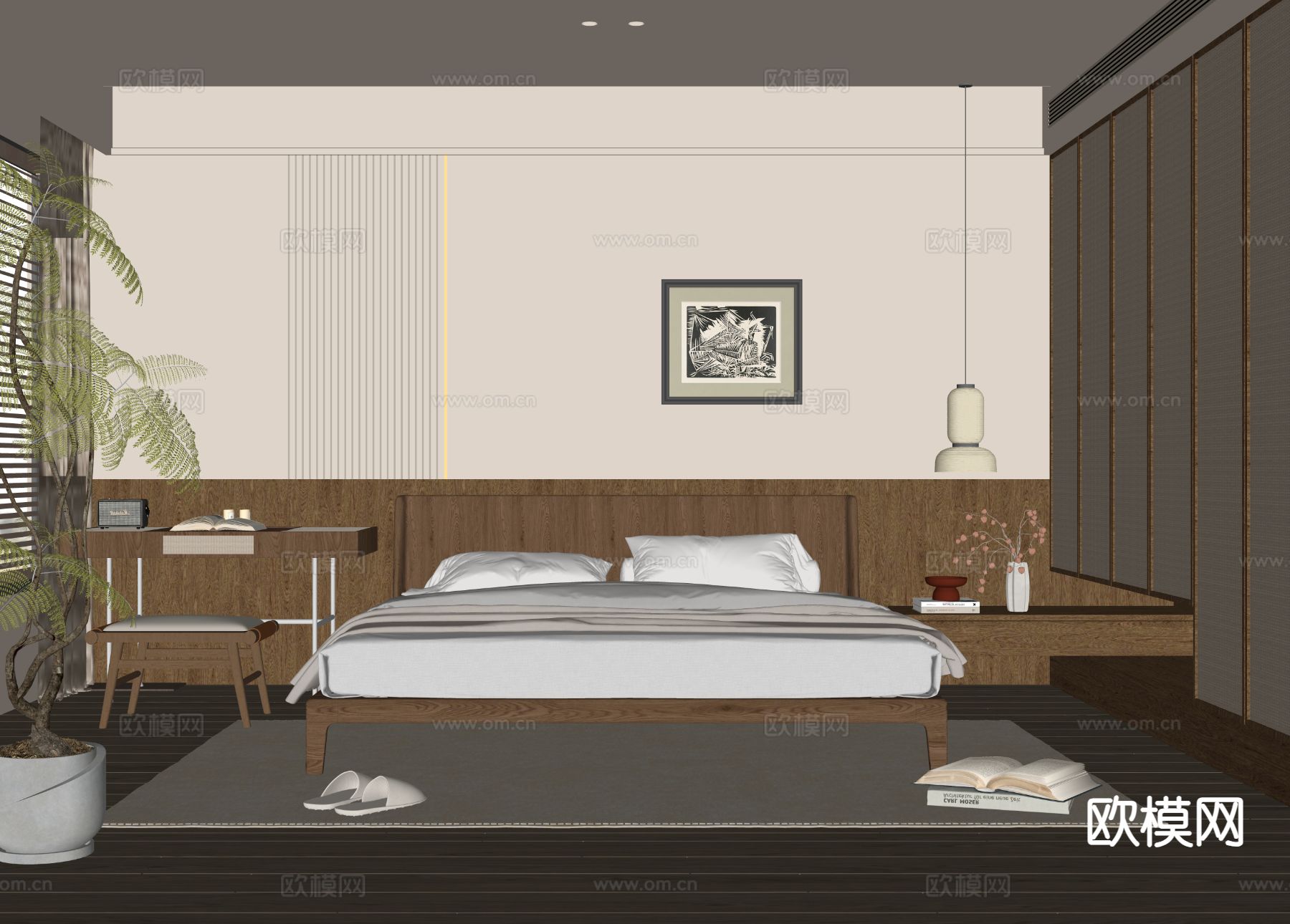 侘寂卧室 主卧su模型下载（渲染图1）