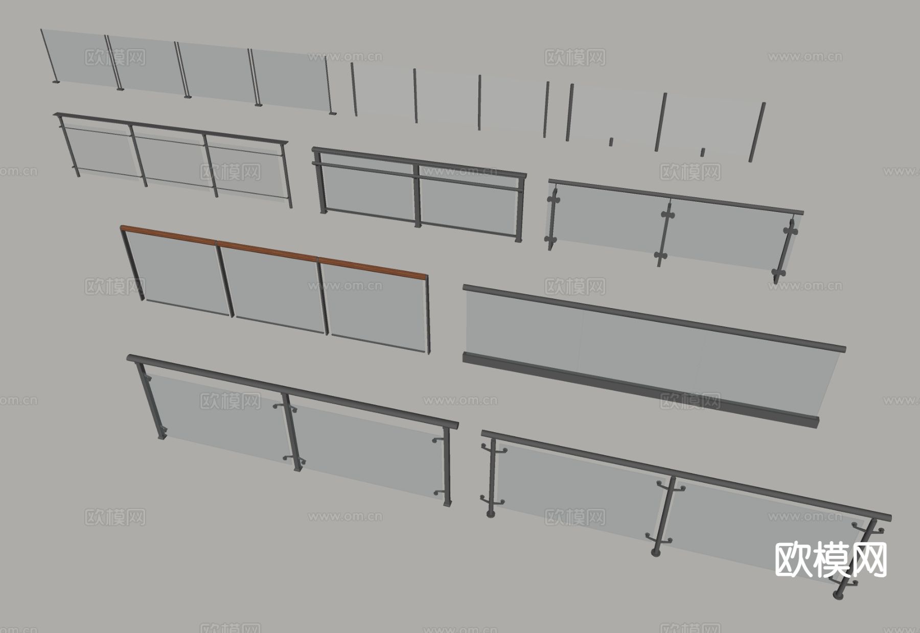 玻璃栏杆 护栏 围栏su模型