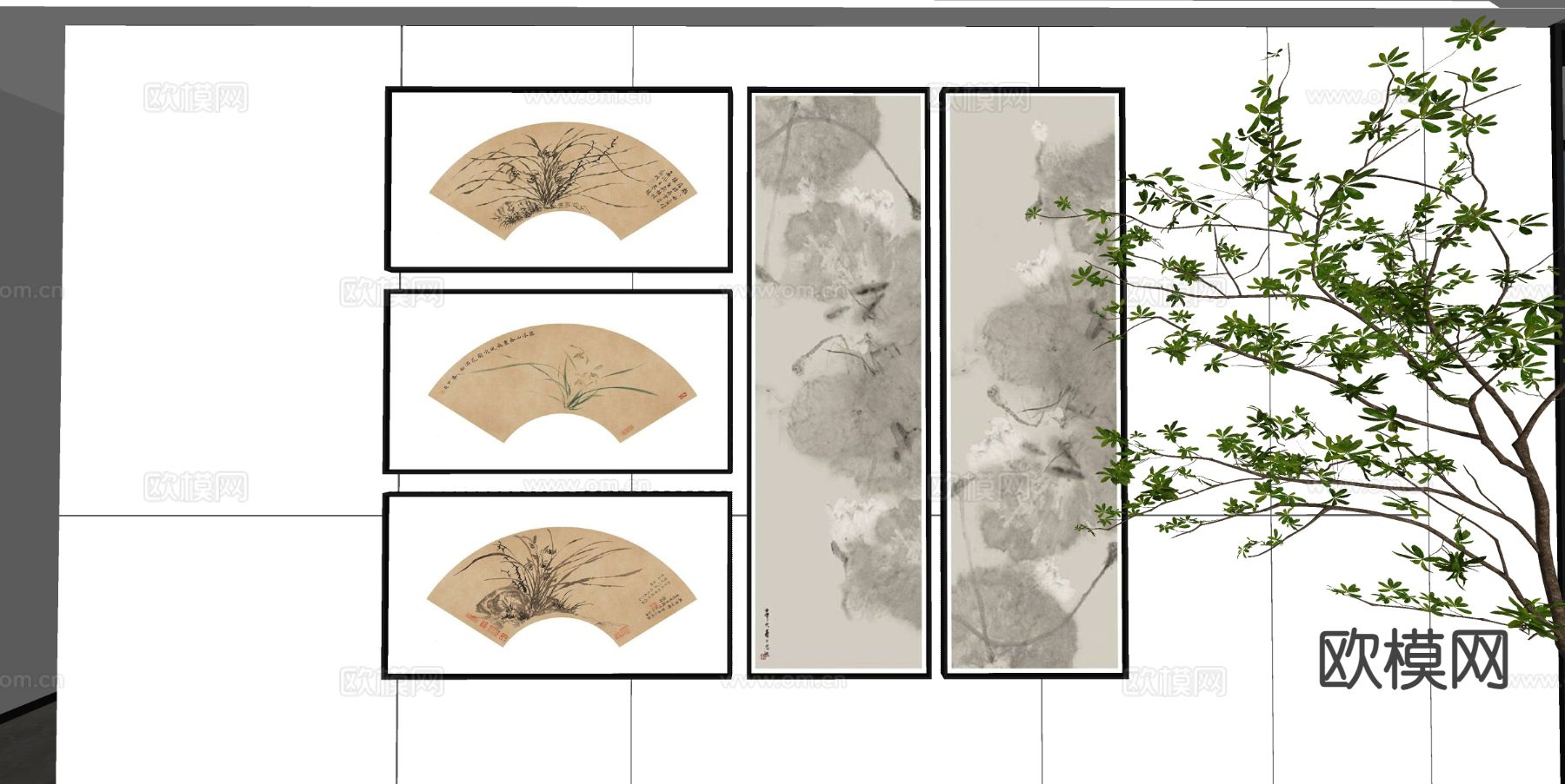 新中式装饰挂画su模型