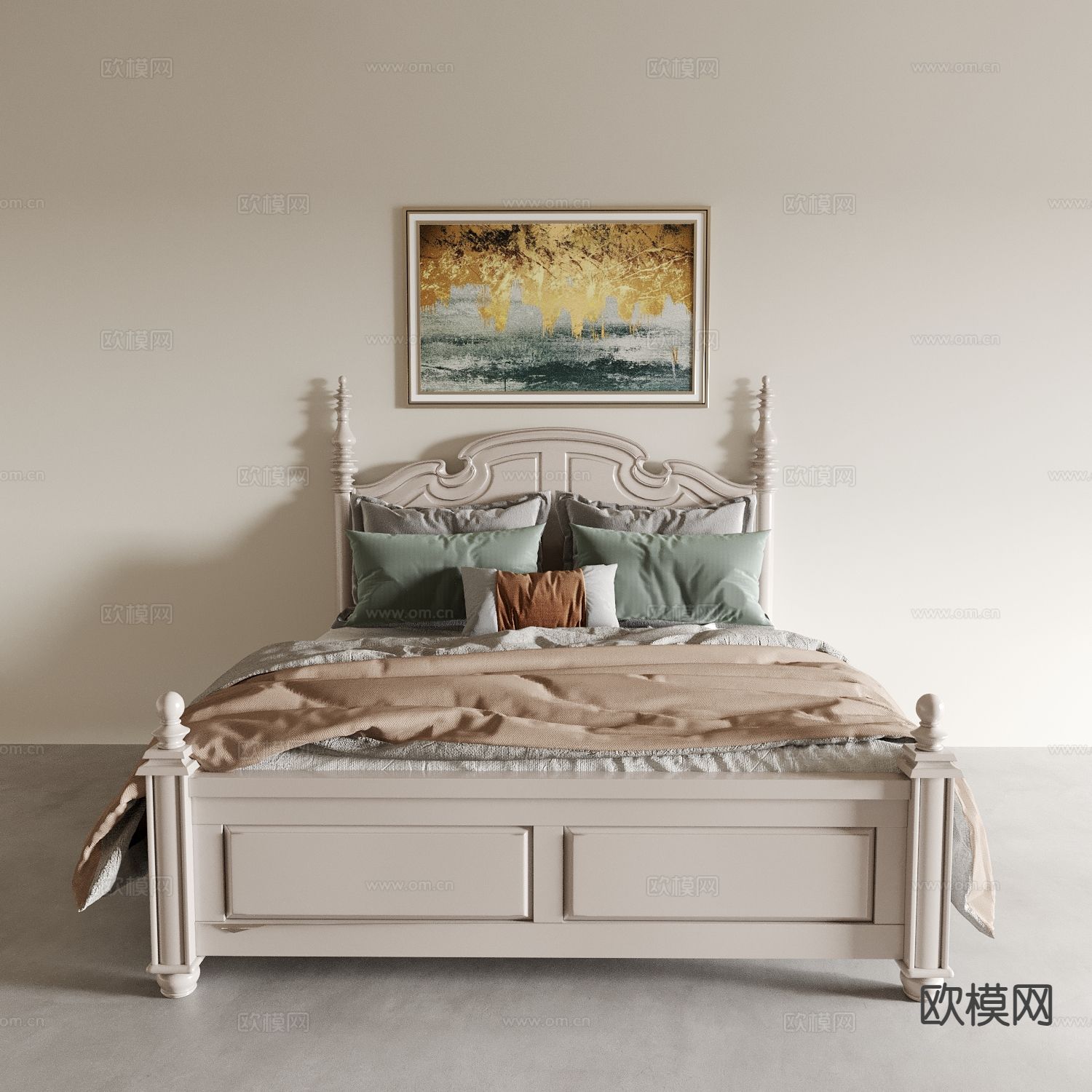 法式双人床3d模型下载