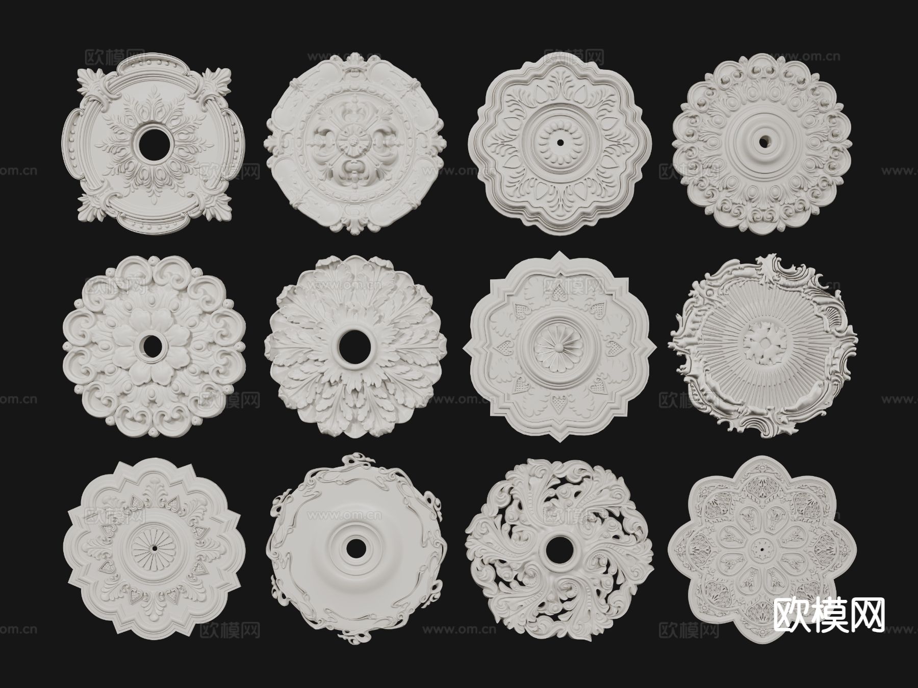 法式灯盘 雕花灯盘 石膏雕花3d模型
