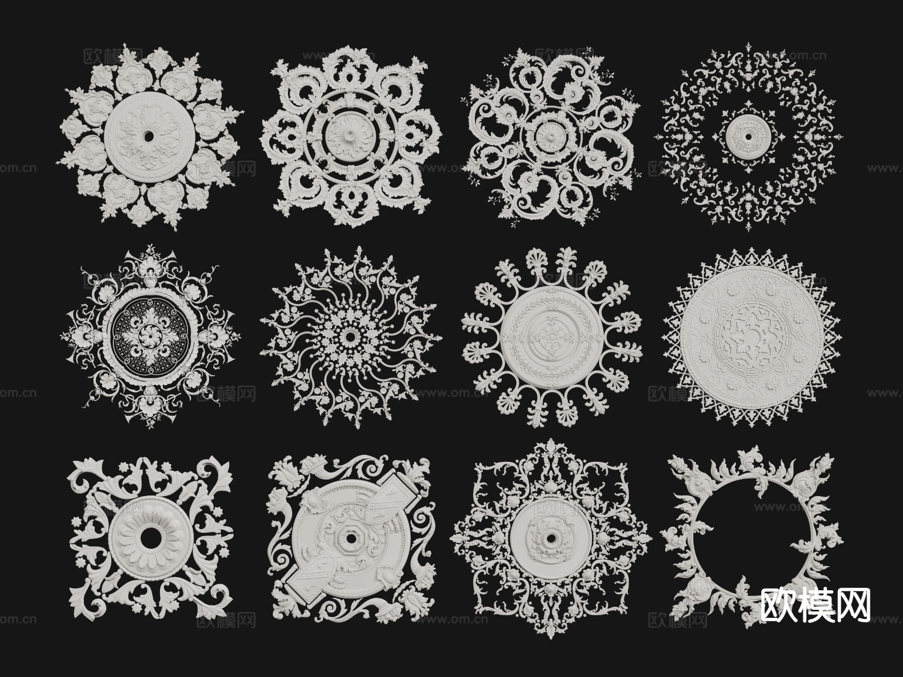 法式灯盘 雕花灯盘 石膏雕花3d模型