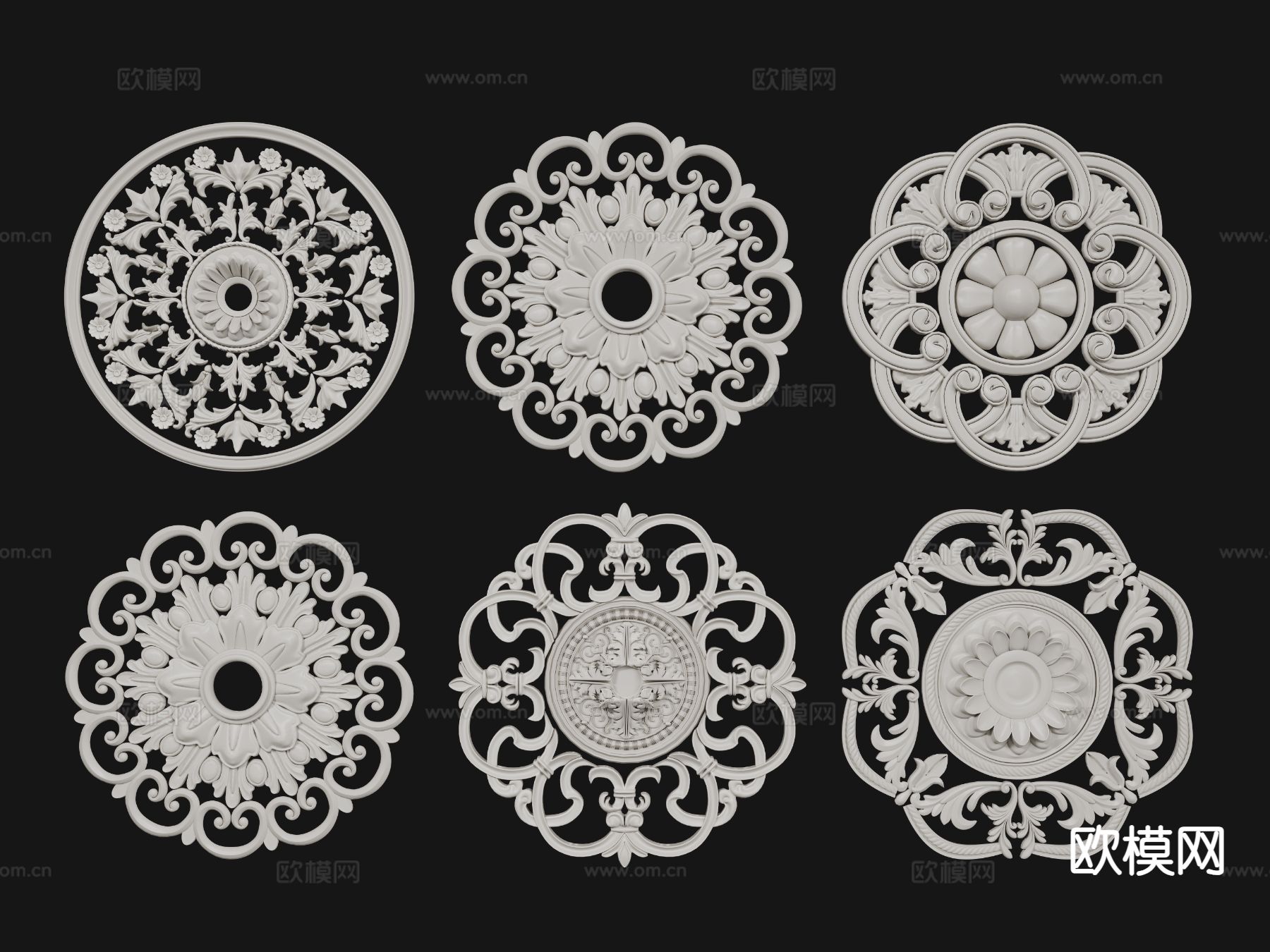 法式灯盘 雕花灯盘 石膏雕花3d模型