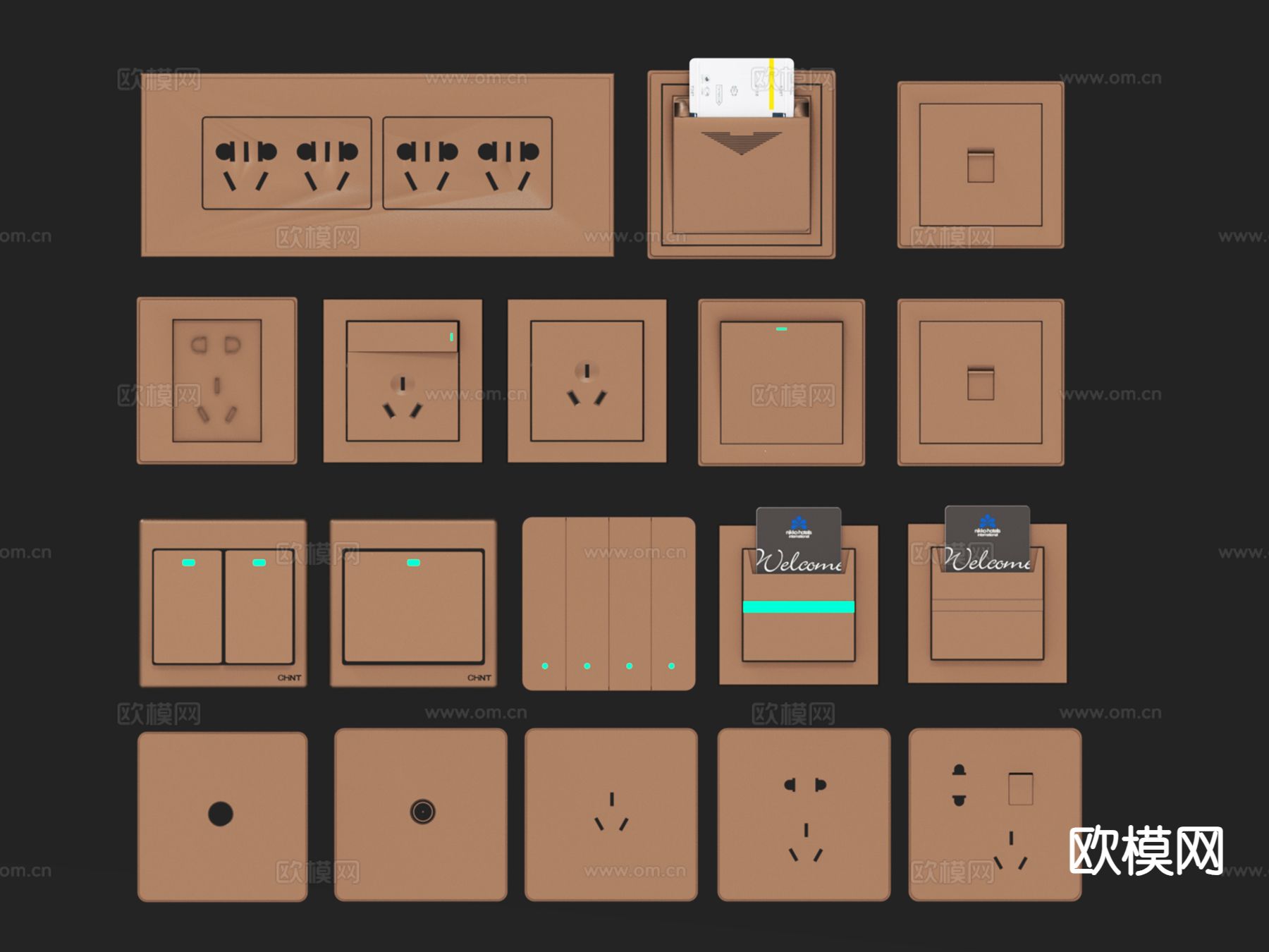 五金件 开关面板 插座 酒店房卡3d模型