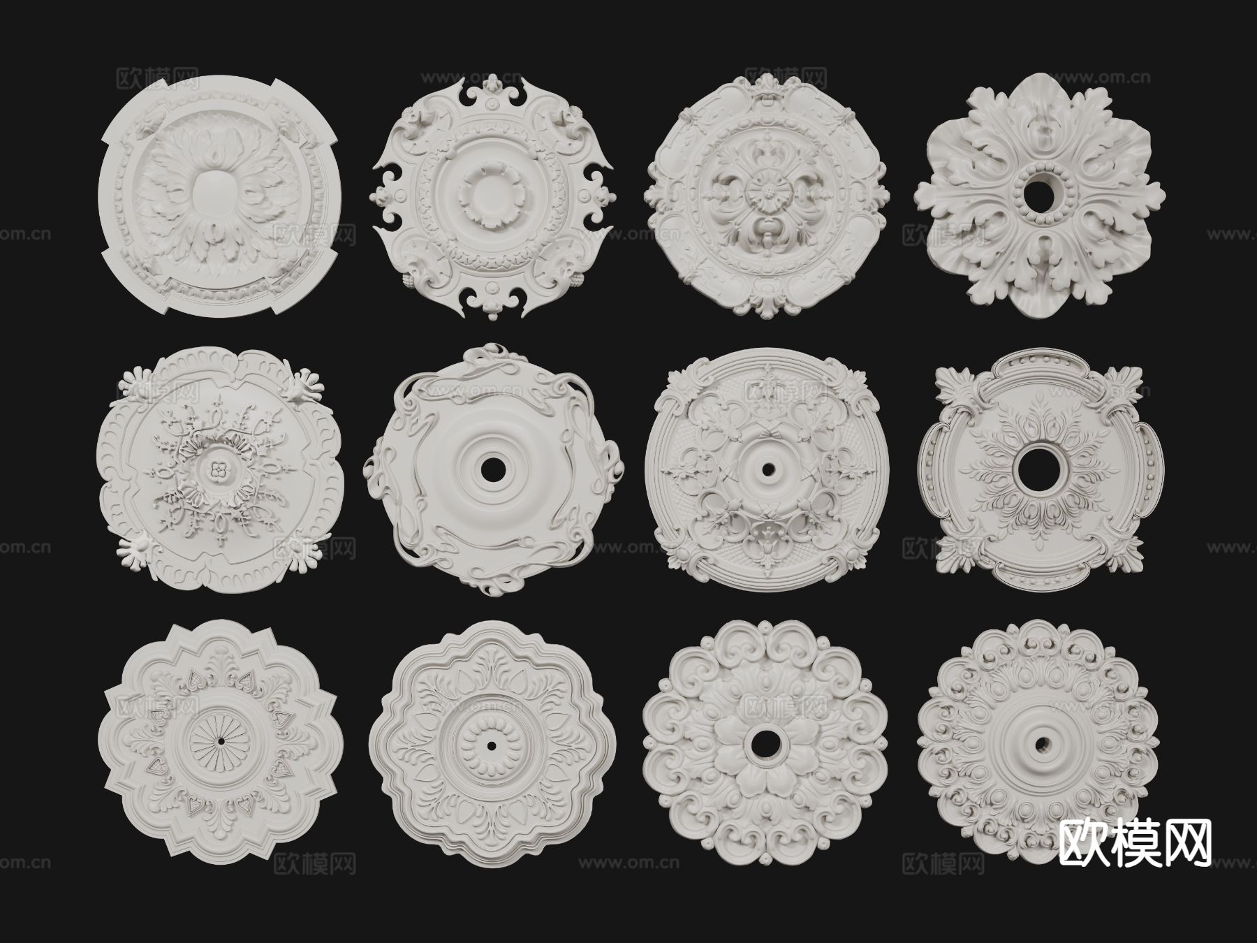 法式灯盘 雕花灯盘 石膏雕花3d模型