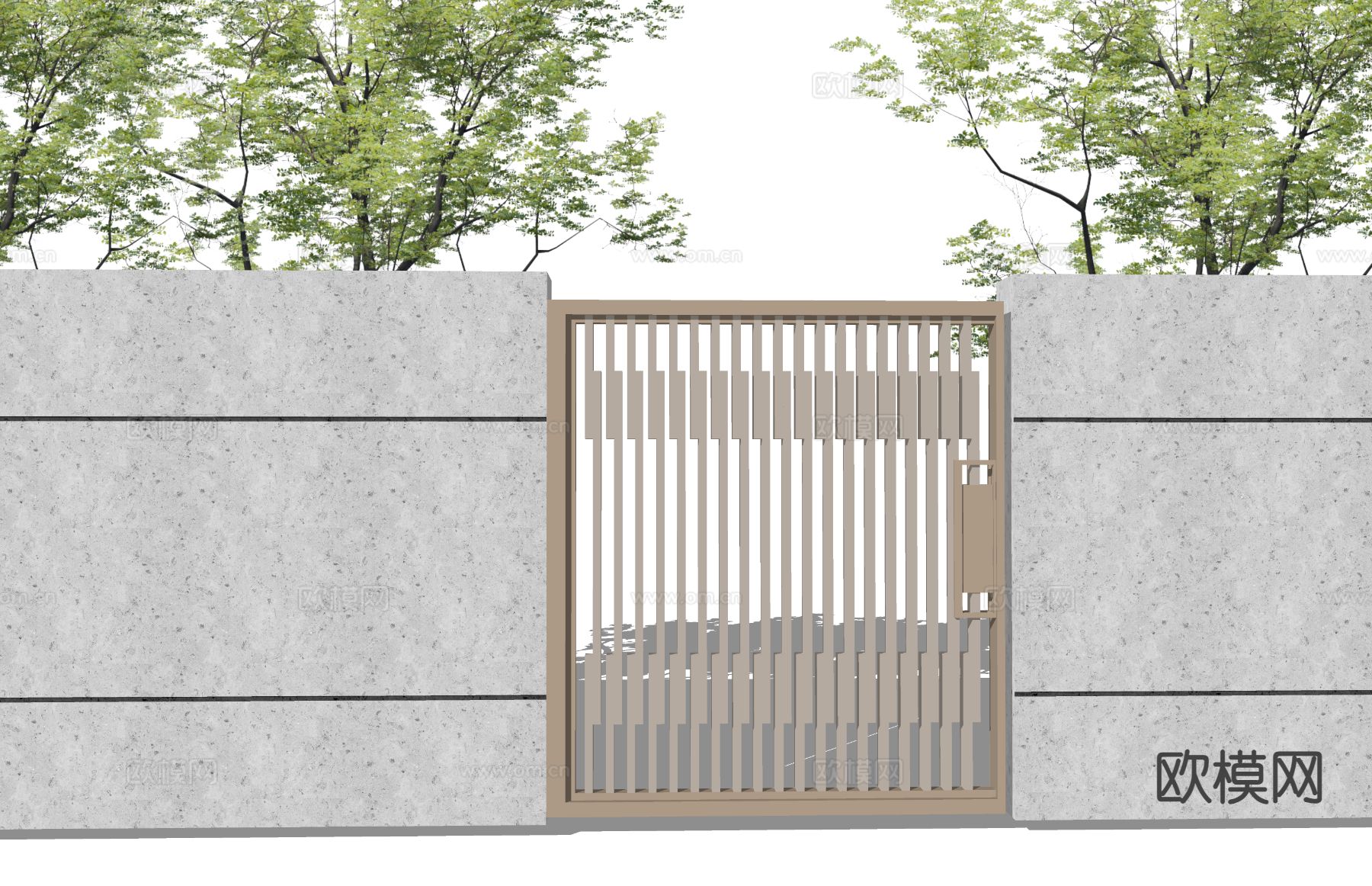 庭院门 围墙su模型
