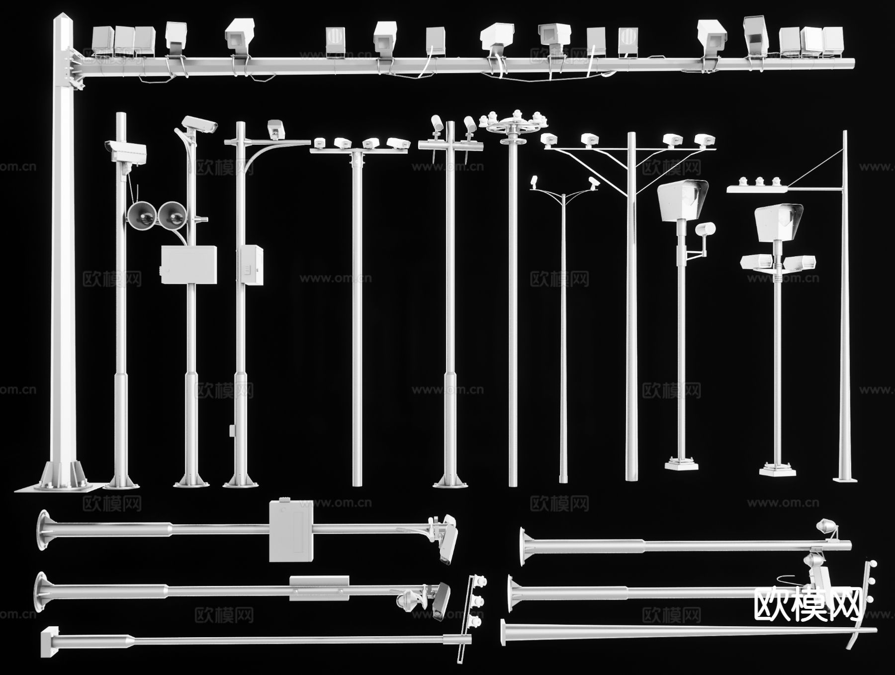 现代立杆摄像头 路灯监控 道路摄像头 监控探头3d模型