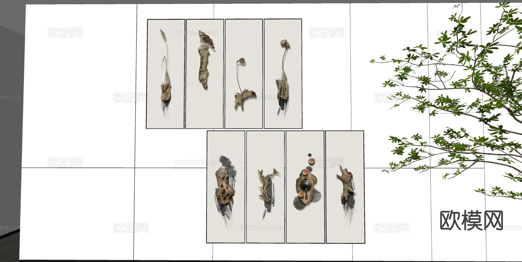 新中式装饰挂画su模型