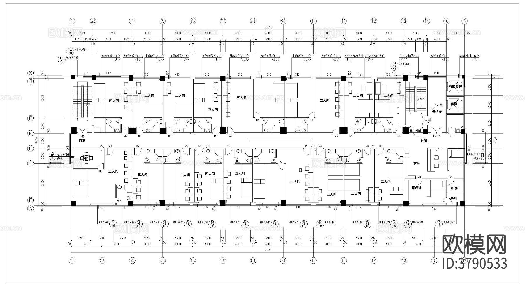电竞酒店CAD平面图下载（渲染图3）