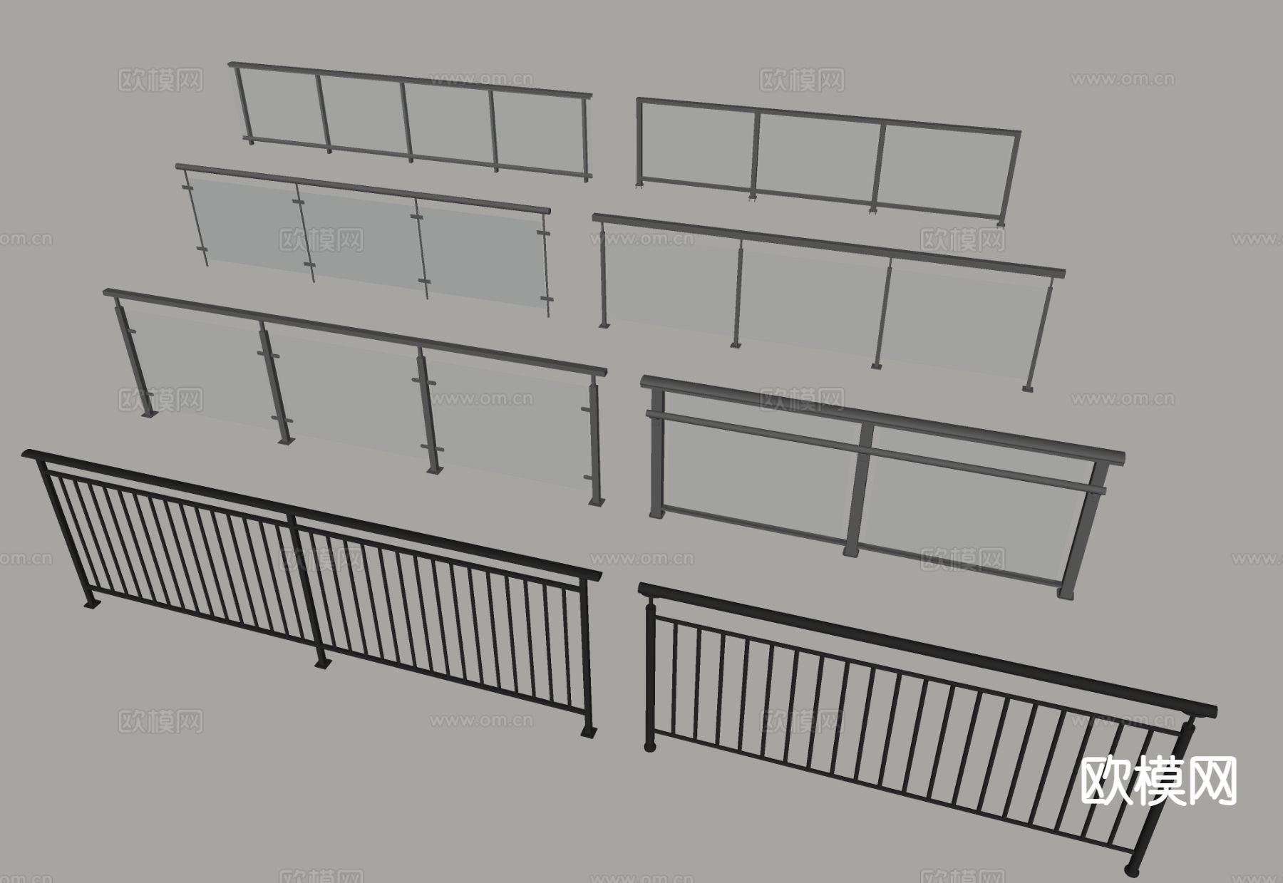 玻璃栏杆 护栏 围栏su模型