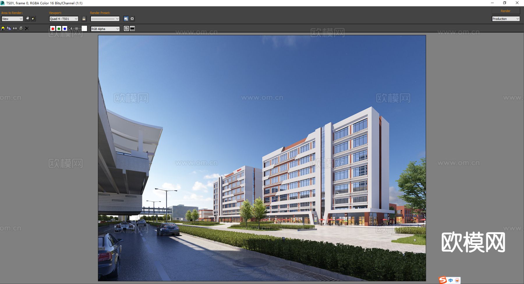 现代商业街 步行街3d模型下载（渲染图1）