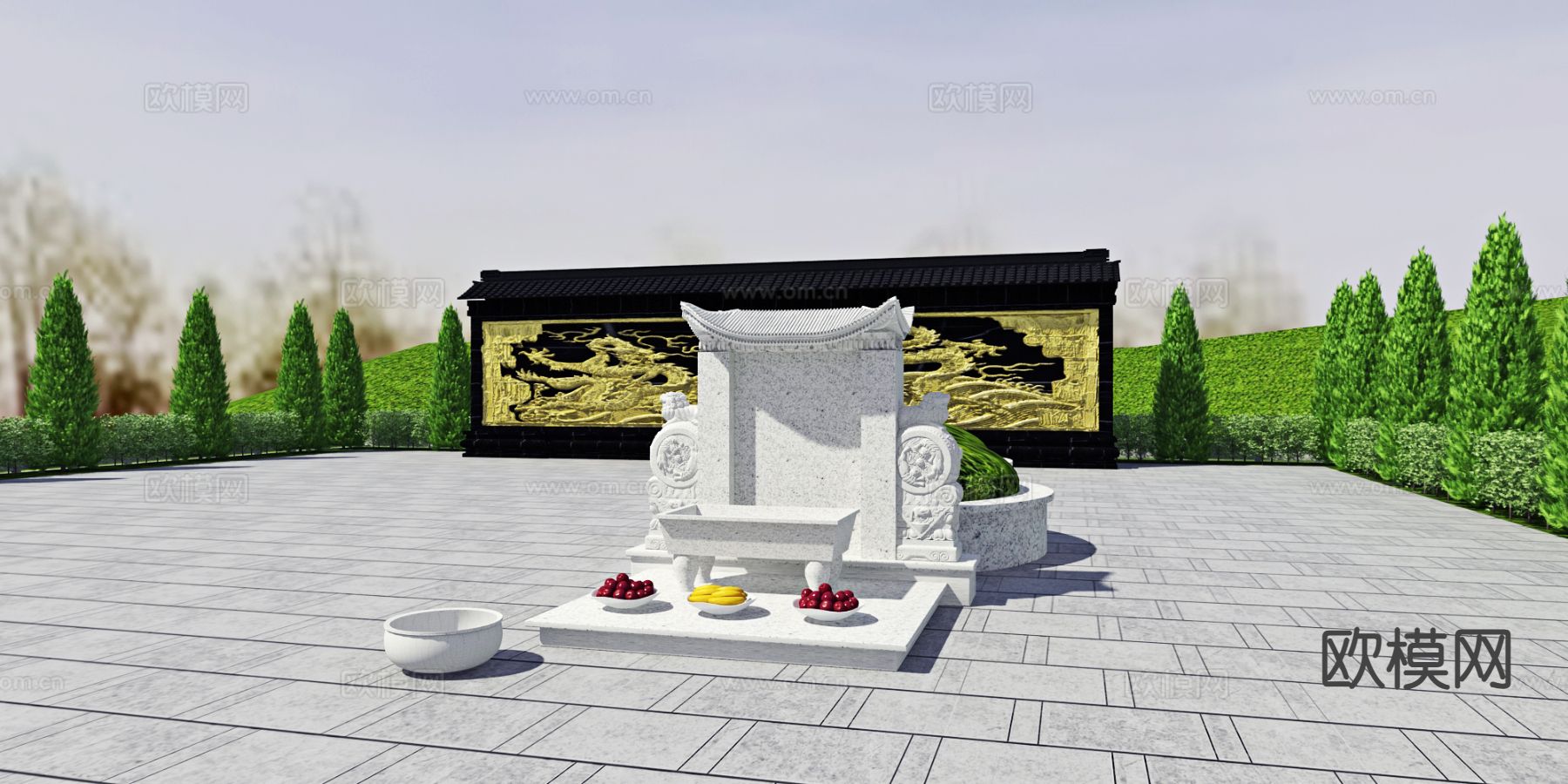 中式墓园 古建门楼3d模型