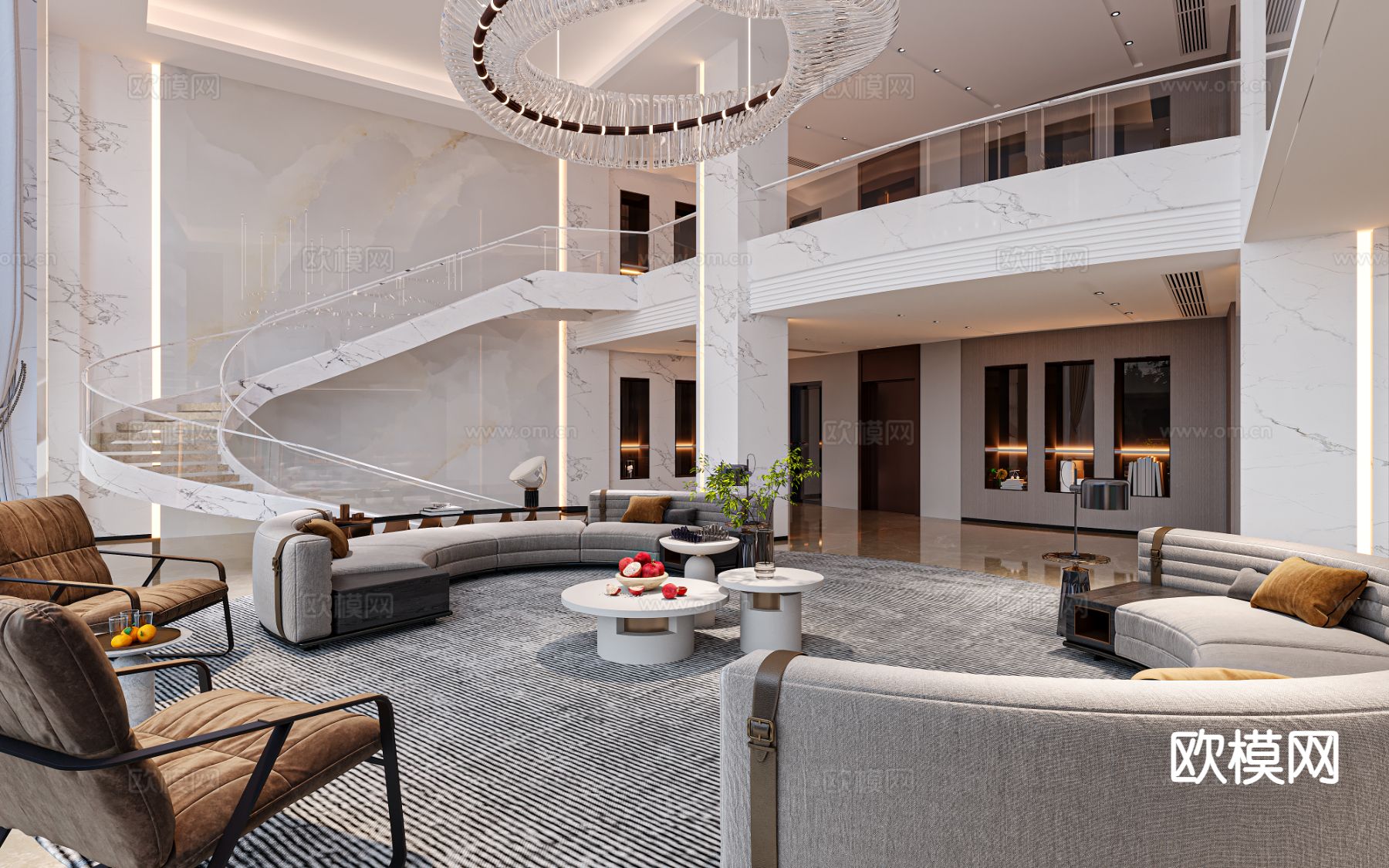 别墅客厅 别墅中空3d模型下载