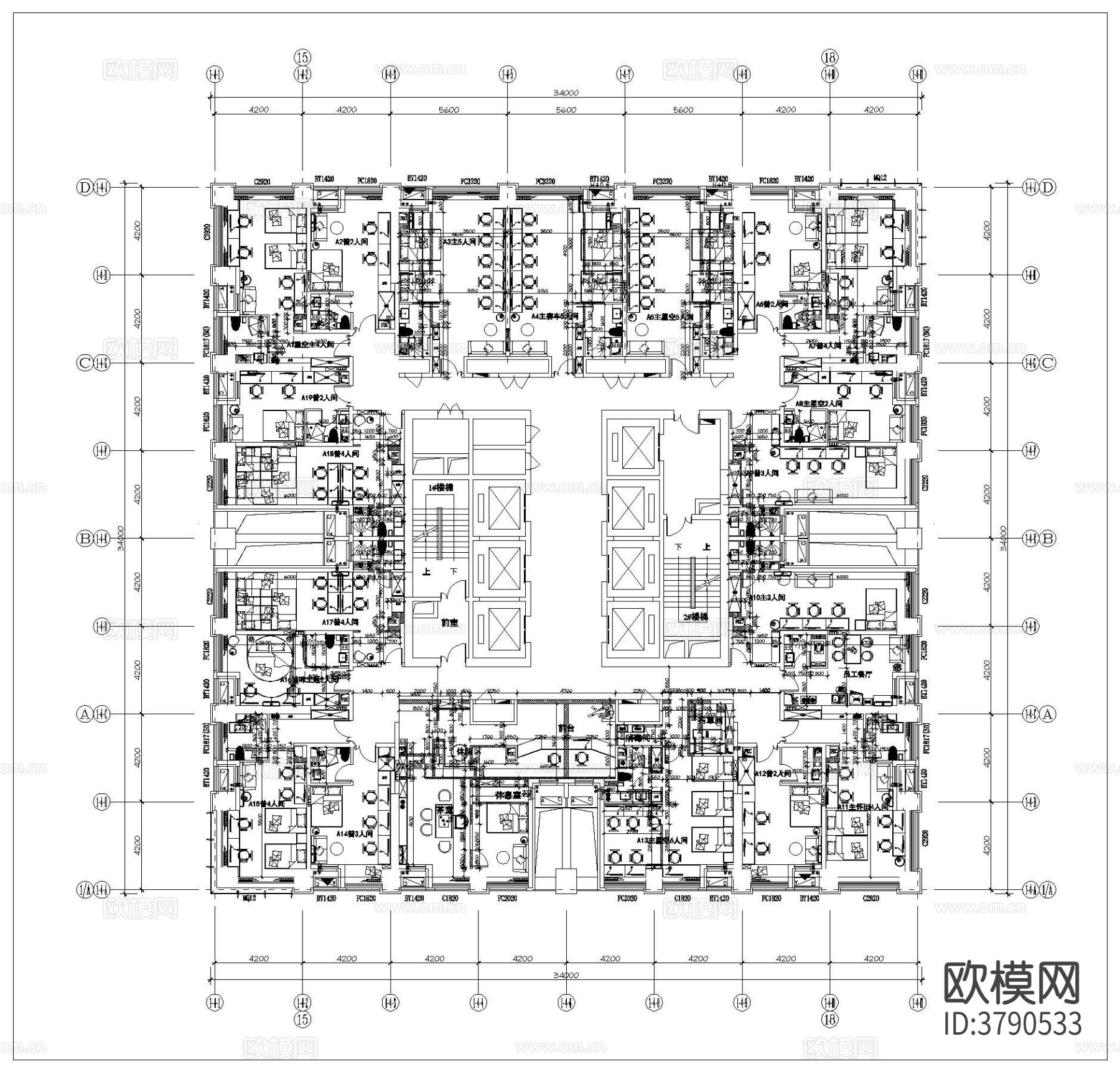 电竞酒店CAD平面图下载（渲染图4）