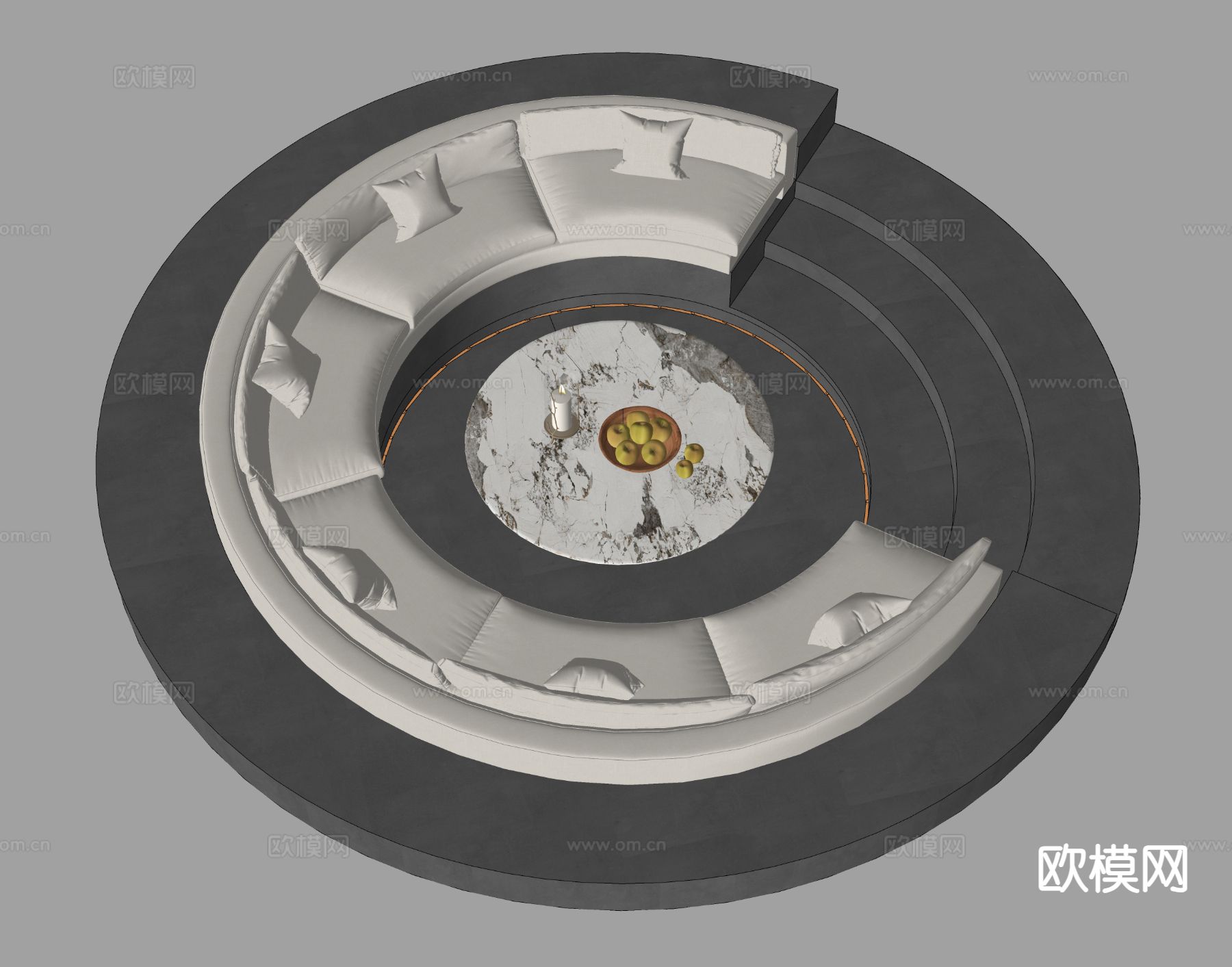 现代下沉卡座沙发 庭院沙发su模型