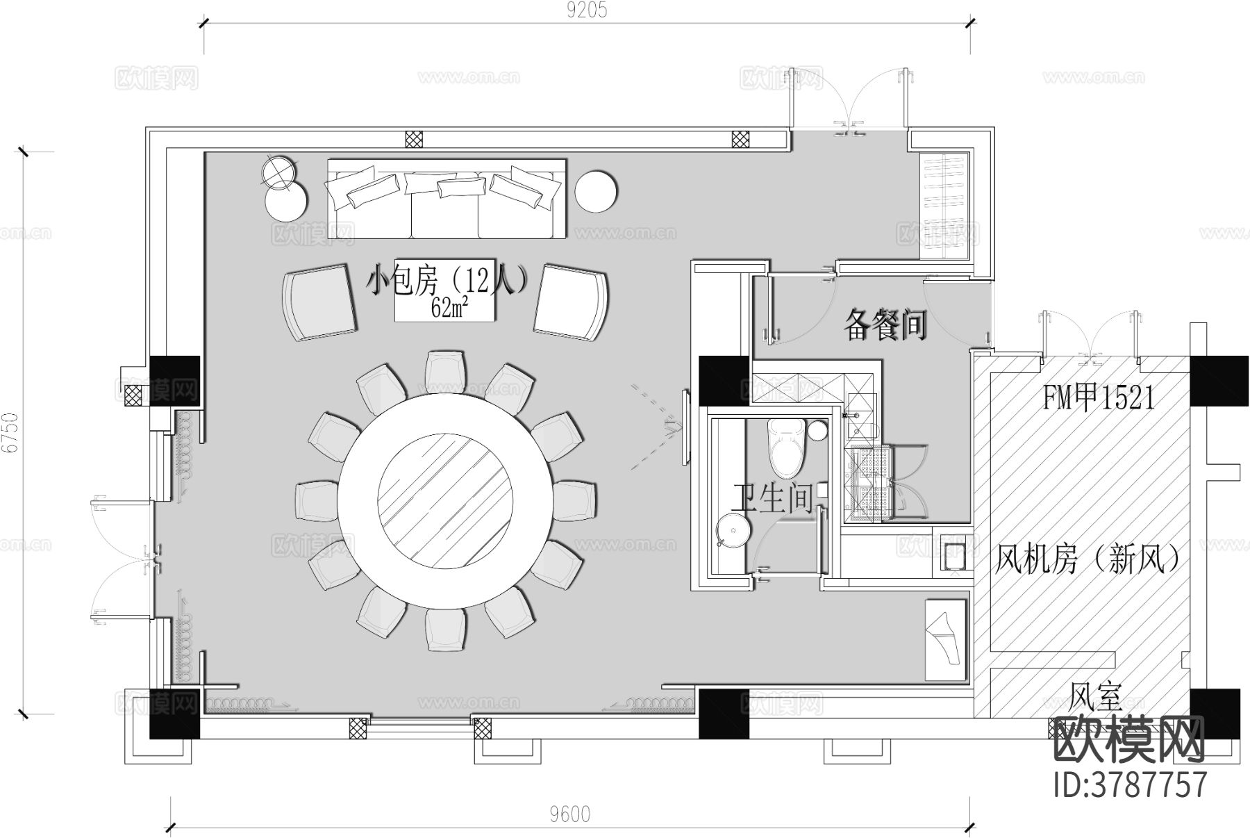 备餐间 餐厅包间CAD平面图