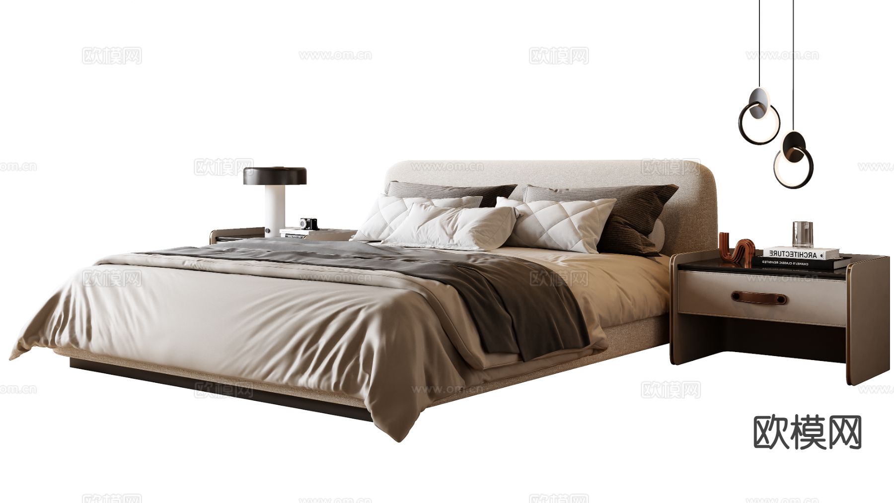 现代双人床3d模型下载