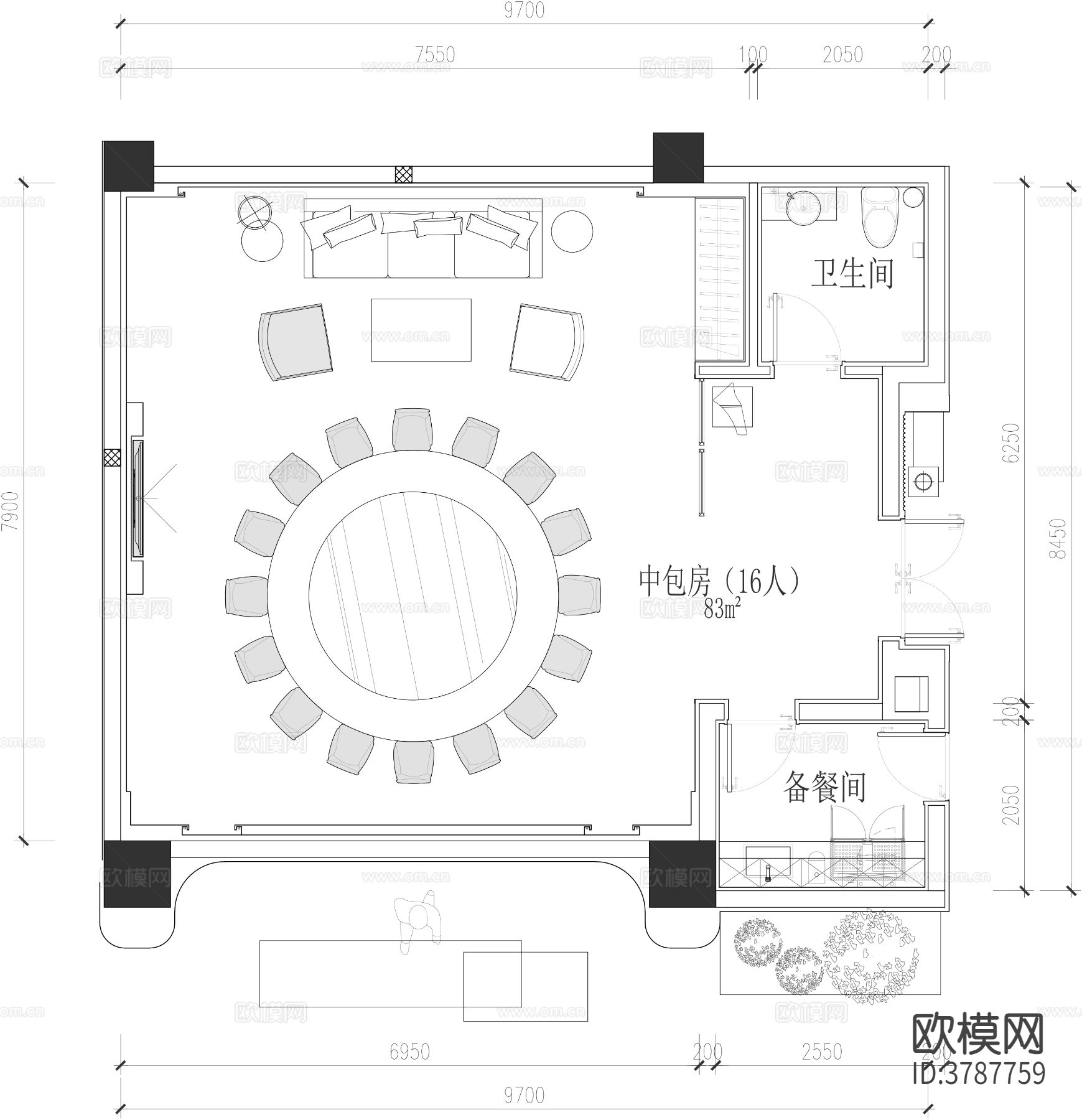 餐厅包间 备餐间CAD平面图