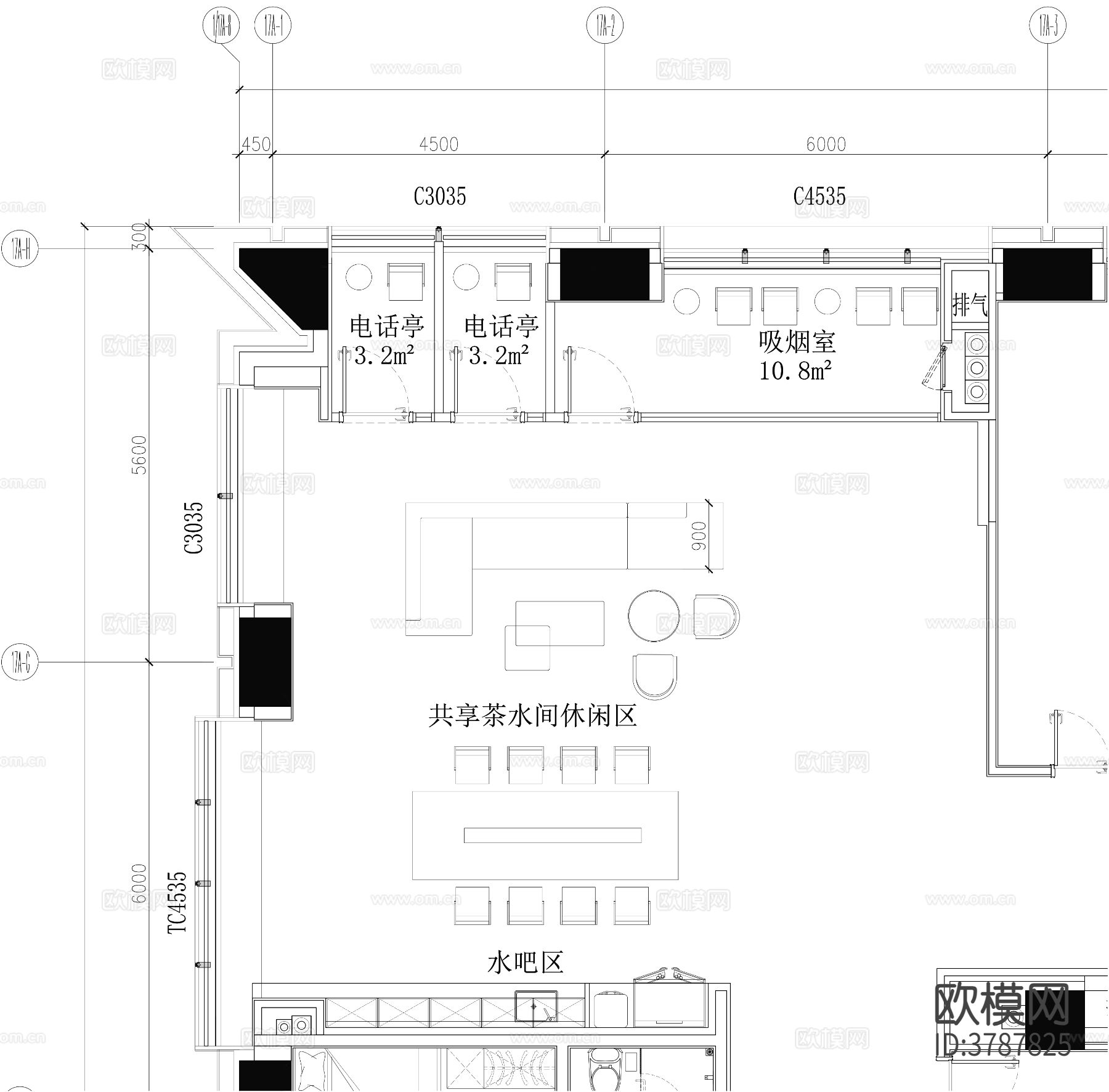 共享茶水间CAD平面图