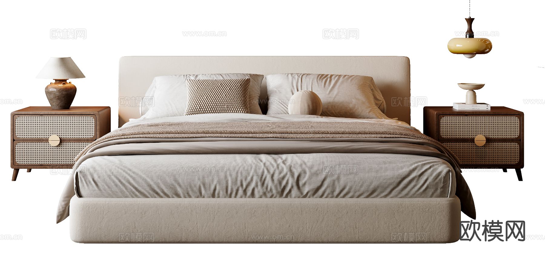 侘寂双人床3d模型下载