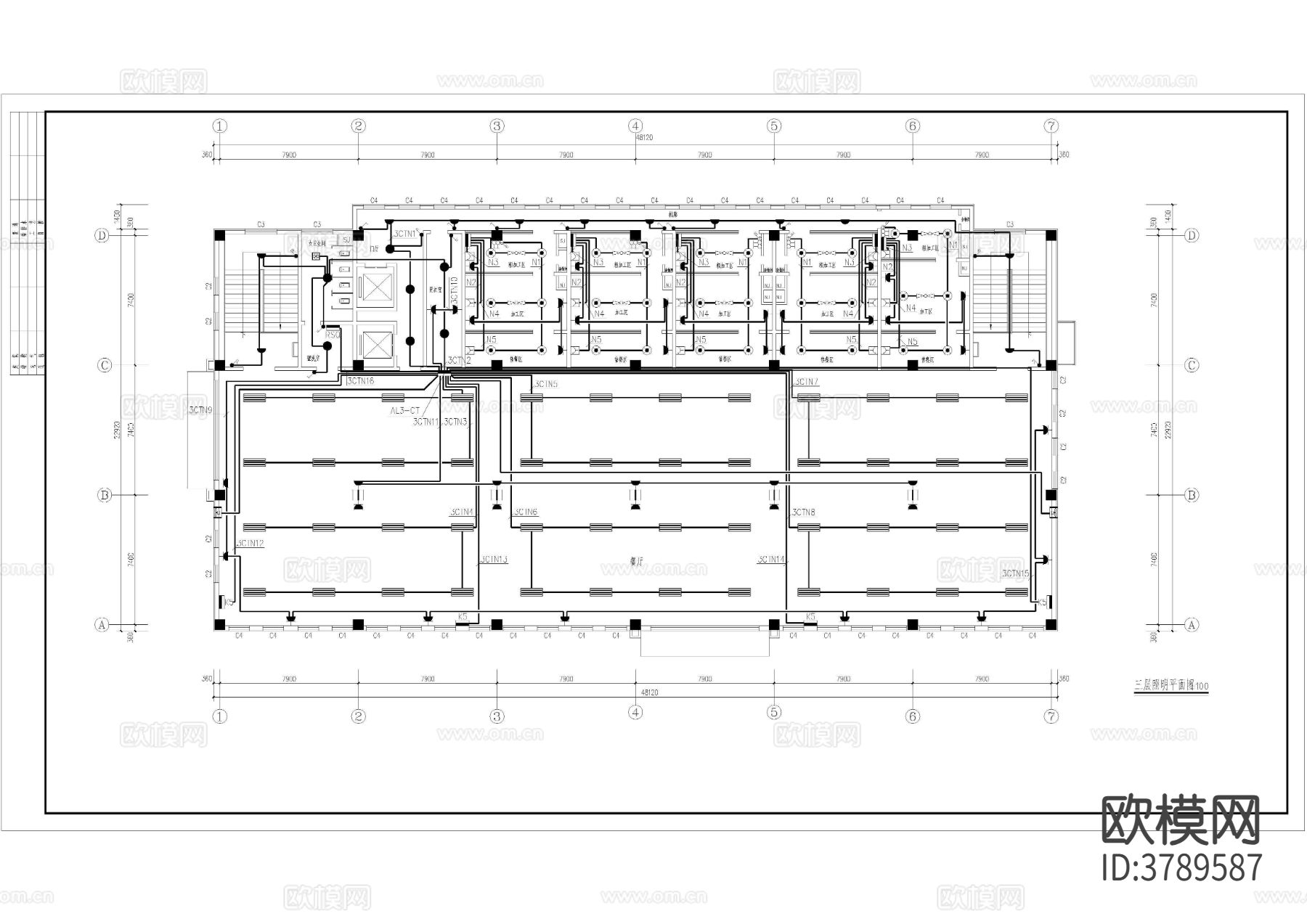 学校食堂建筑 结构水电暖通施工图下载（渲染图2）