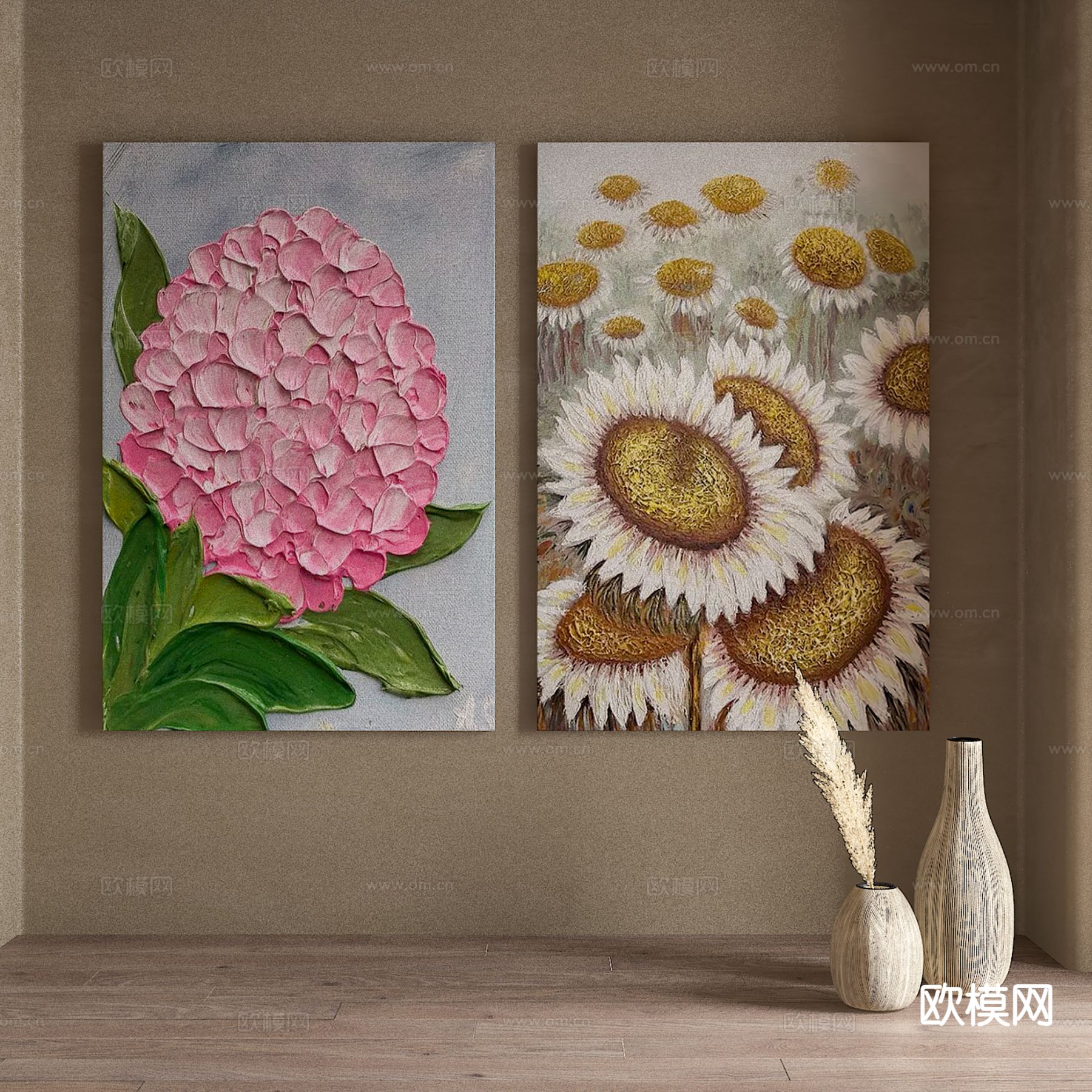 美式复古油画 花朵画 装饰画3d模型