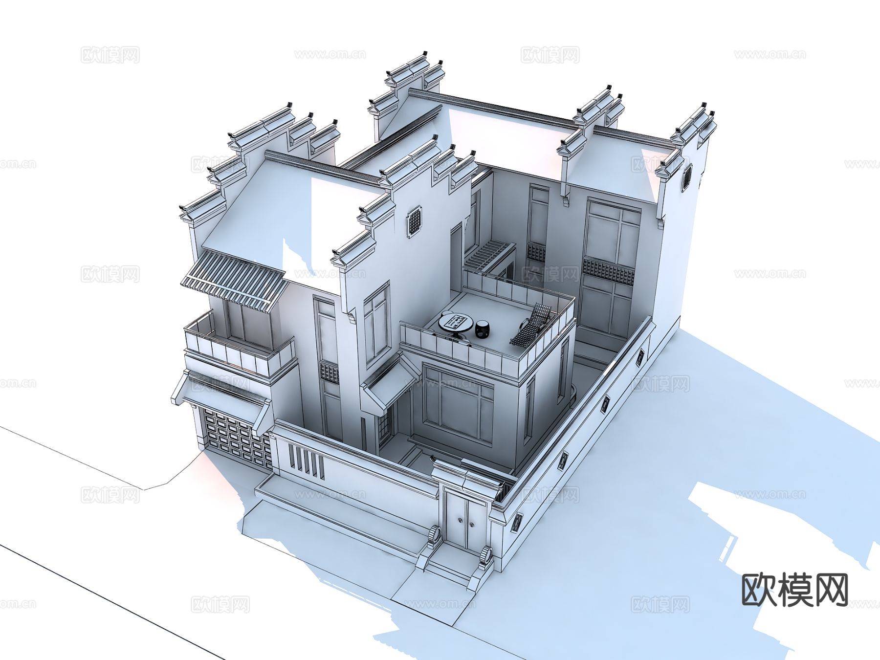 新中式徽派别墅3d模型