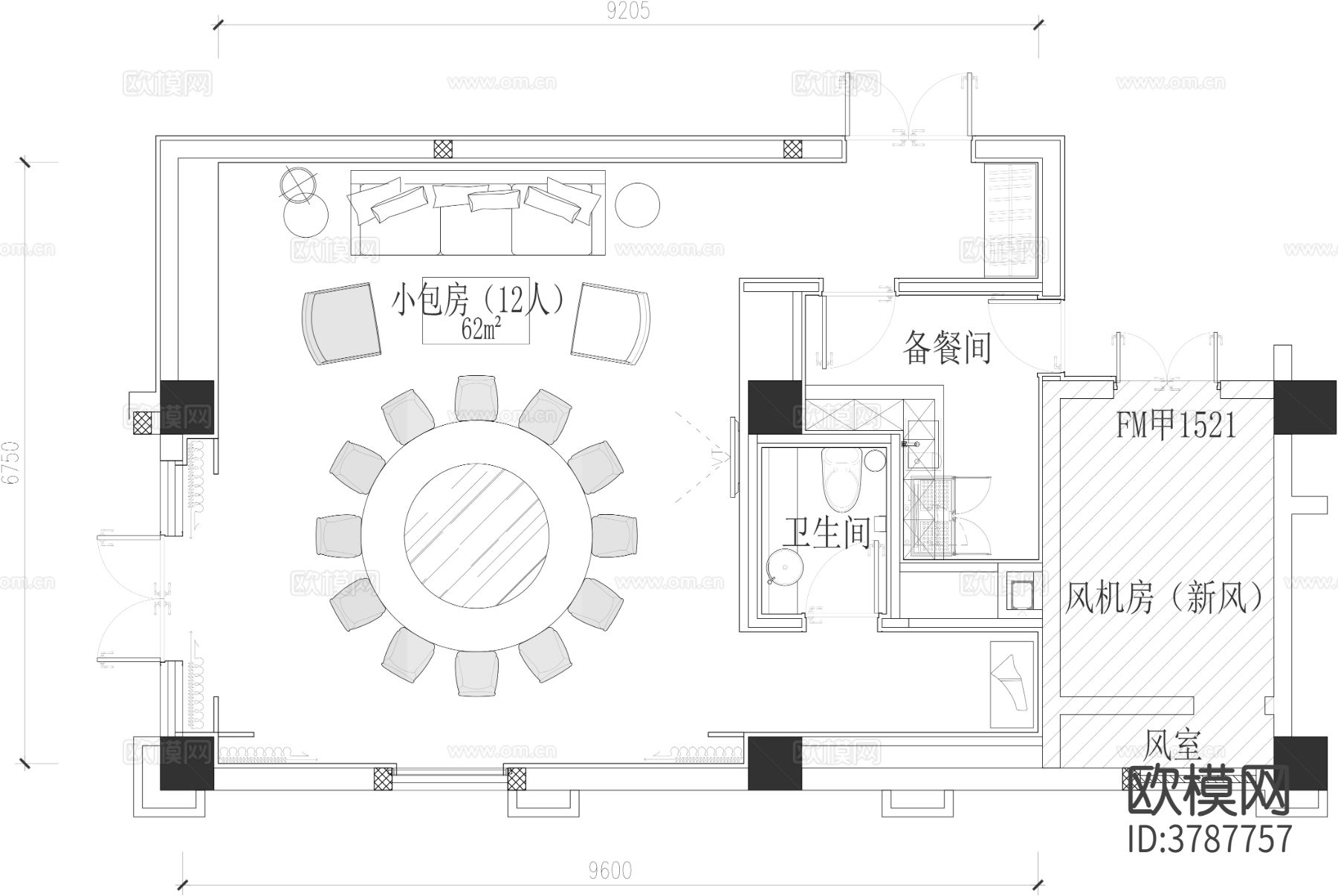 备餐间 餐厅包间CAD平面图