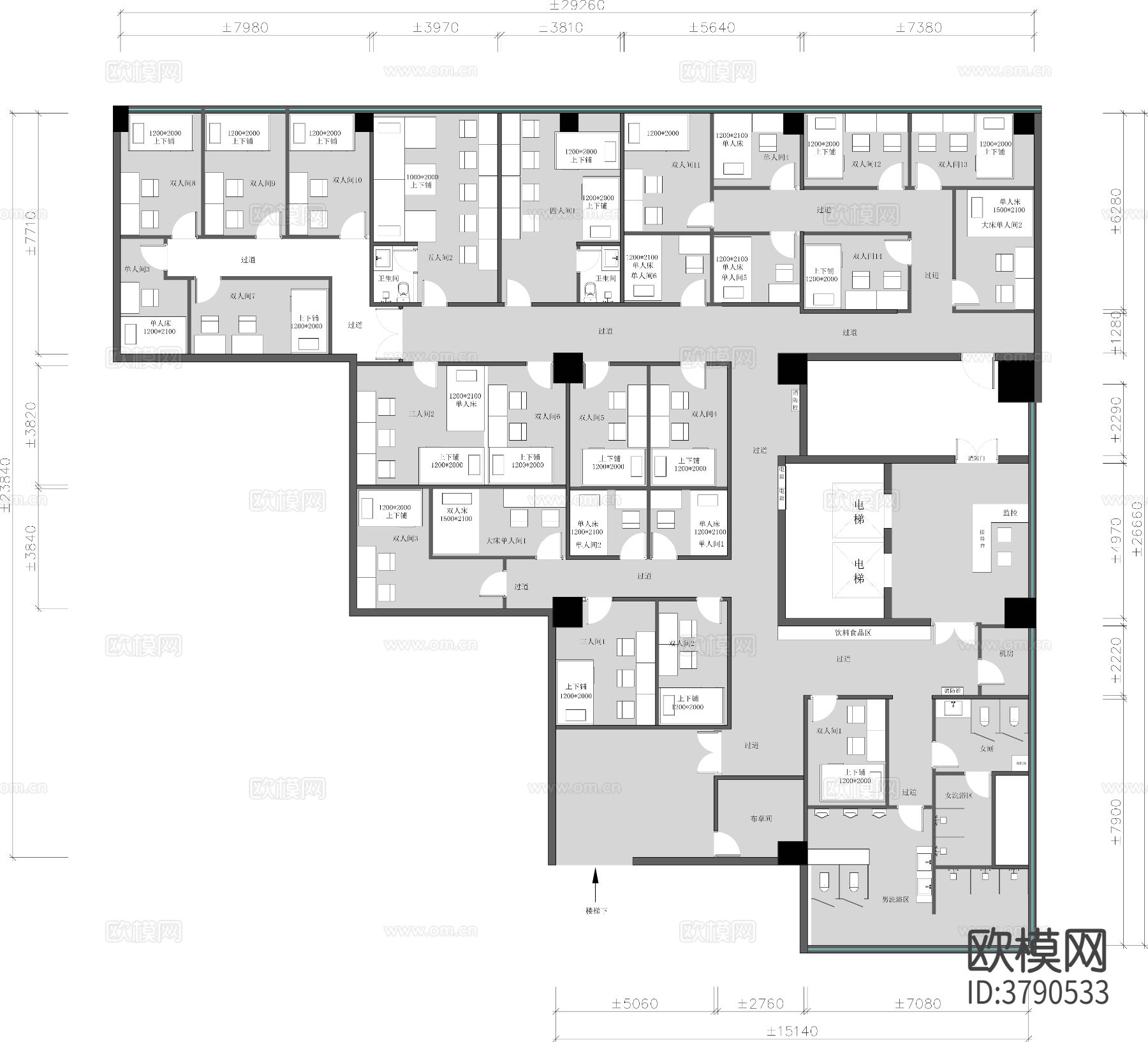 电竞酒店CAD平面图下载（渲染图7）