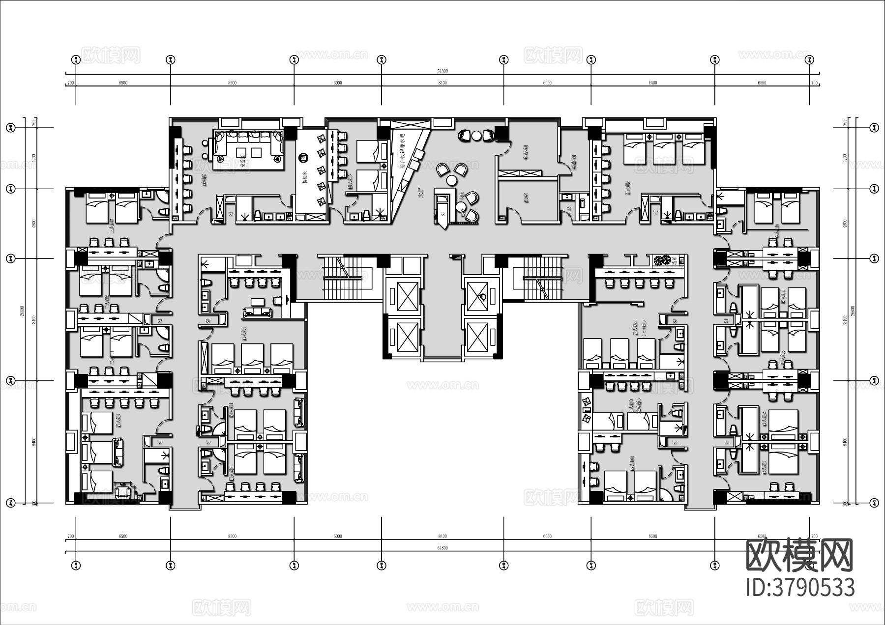 电竞酒店CAD平面图下载（渲染图2）