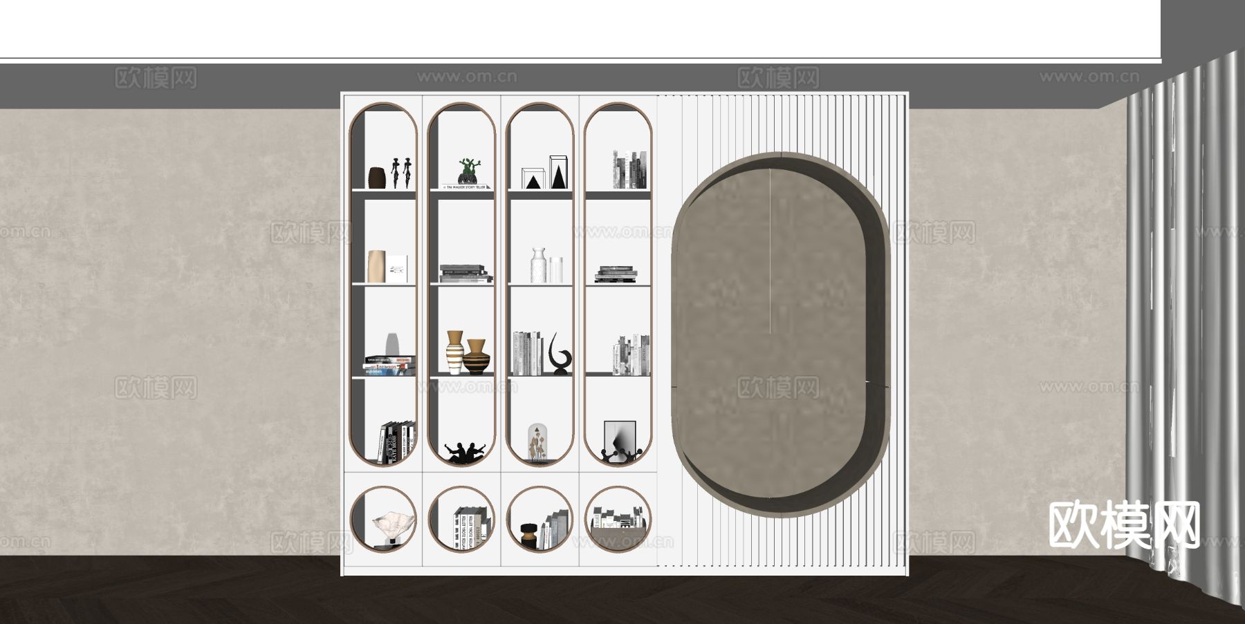 现代装饰柜 书柜su模型