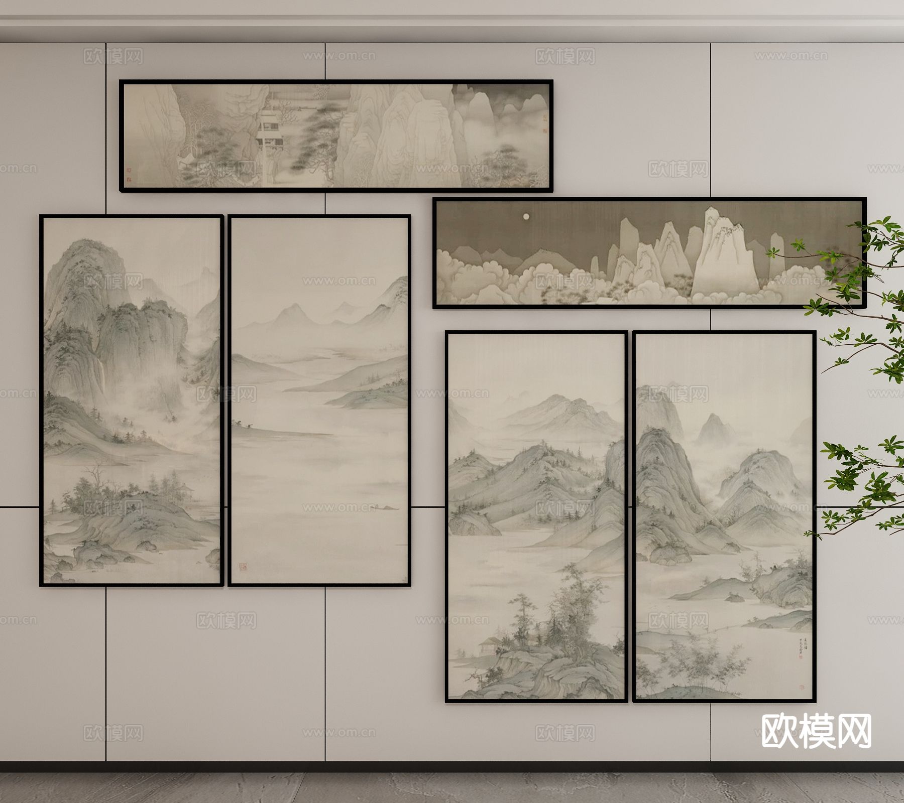 新中式装饰挂画su模型下载（渲染图2）