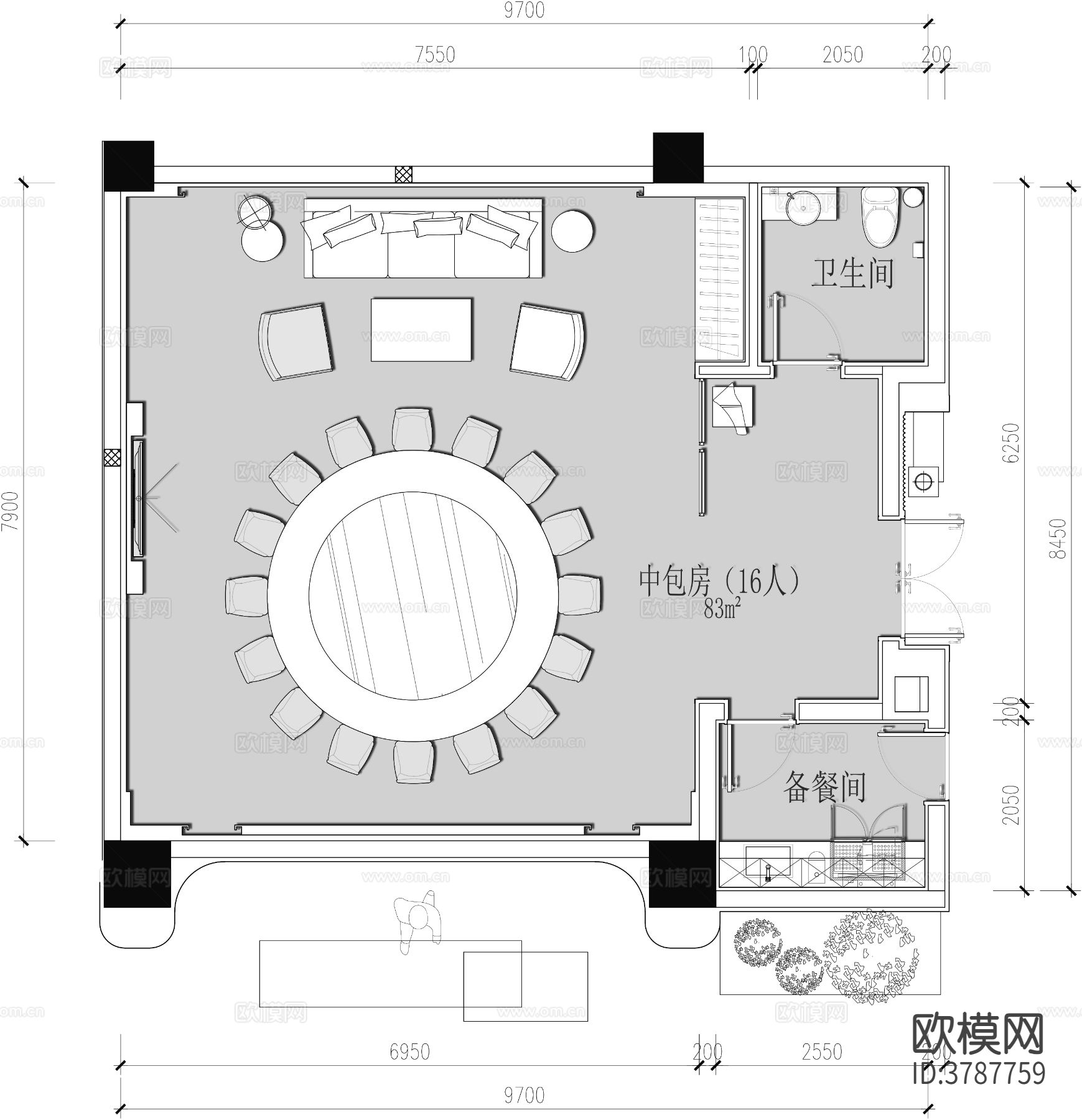 餐厅包间 备餐间CAD平面图