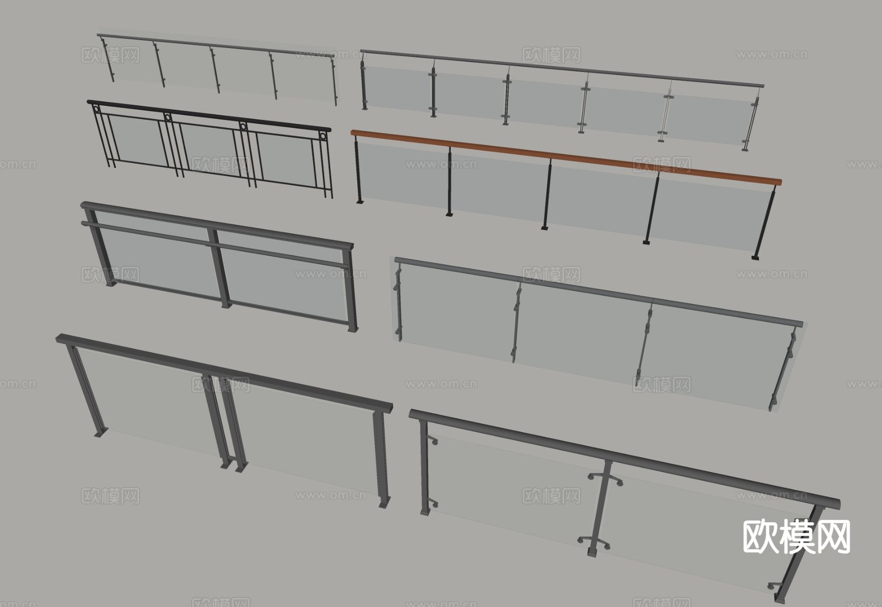 玻璃栏杆 护栏 围栏su模型