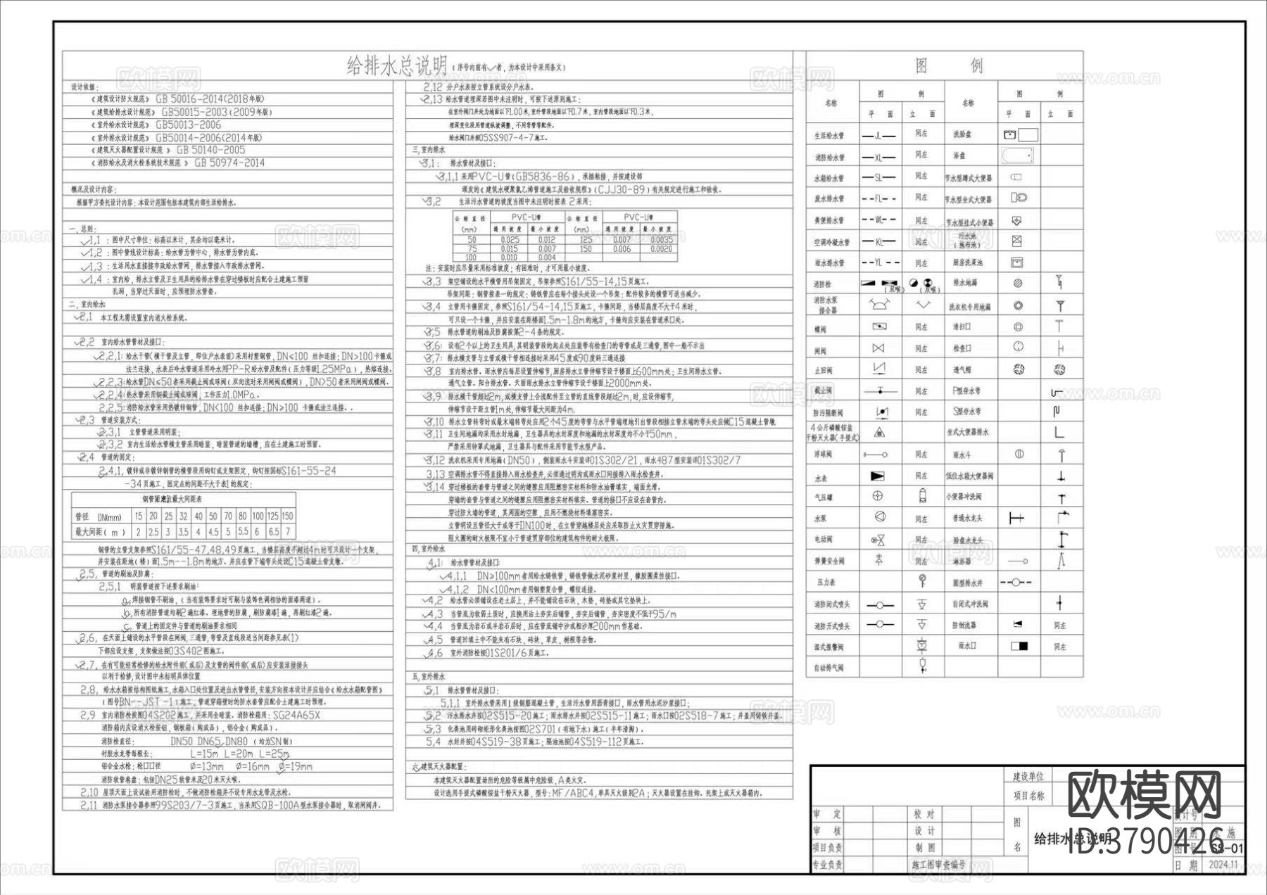 钢结构菜市场给排水CAD施工图